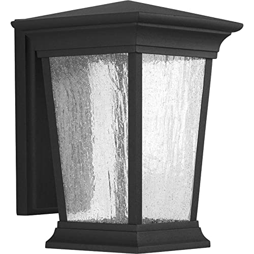 Progress Lighting Arrive LED Outdoor Wall Lantern - Clear Seeded Glass Modern Design with Textured Black Finish - Perfect for Porch, Patio, Garden and Entryway Lighting