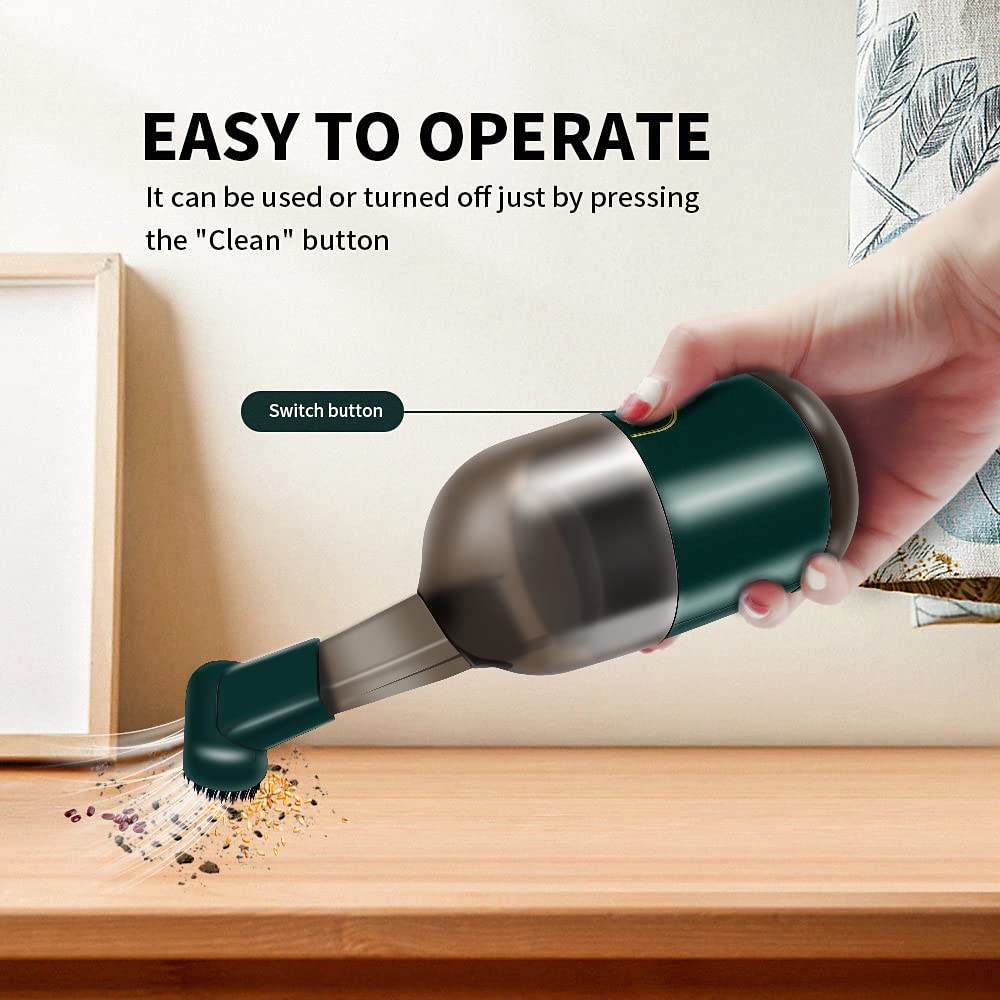 Rechargeable Cordless Mini Hand Vacuum Cleaner - 2200Pa Powerful Suction, Portable Capsule Design for Dust, Pet Hair & Debris | Perfect for Office, Home, Car, Keyboard & Piano Cleaning (Green)