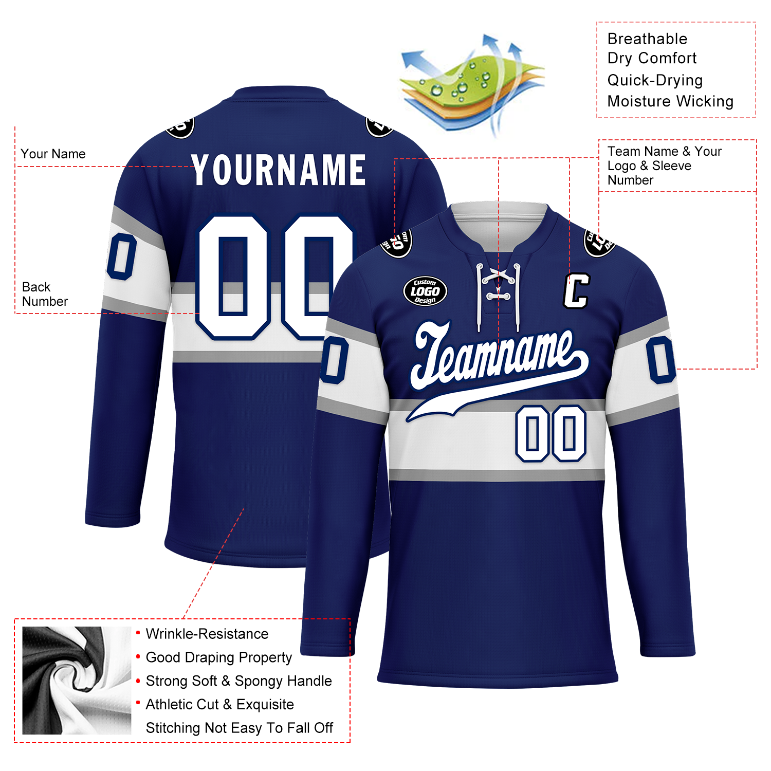 Custom Blue & White Personalized Hockey Jersey HCKJ01 - High-Quality Embroidered Hockey Uniform for Teams & Fans - Perfect for Games, Tournaments & Fan Gear