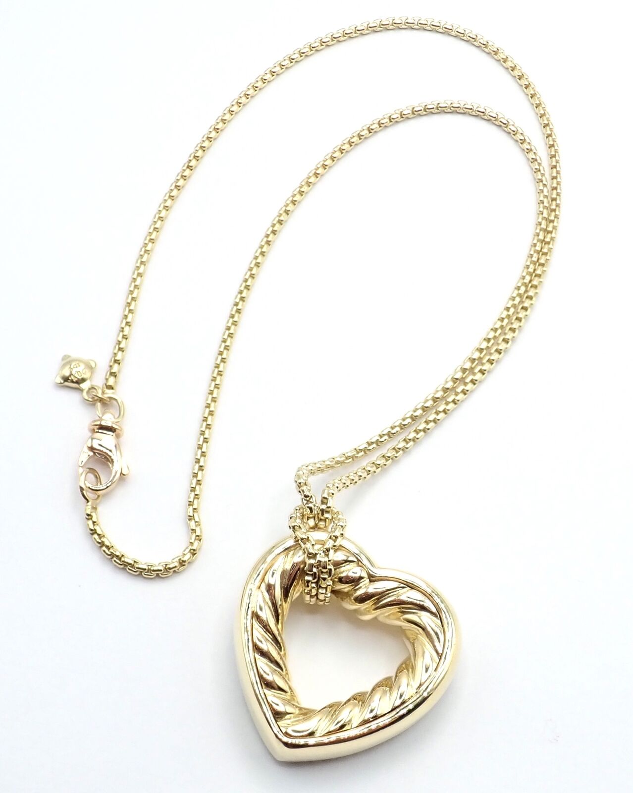 David Yurman 18K Yellow Gold Diamond Cable Heart Pendant Necklace - Elegant Jewelry Gift for Women, Perfect for Valentine's Day & Anniversary