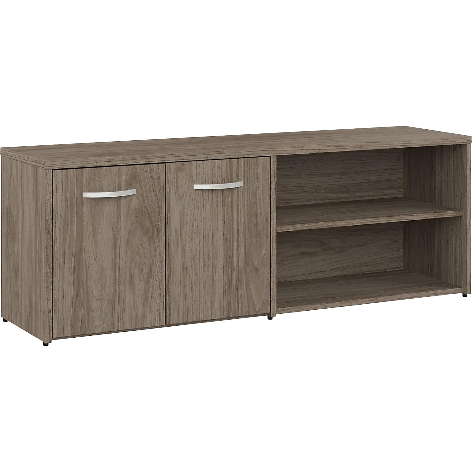 Bush Business Furniture Studio C Low Storage Cabinet with Doors & Shelves - Modern Hickory Office Organizer for Files, Supplies & Equipment