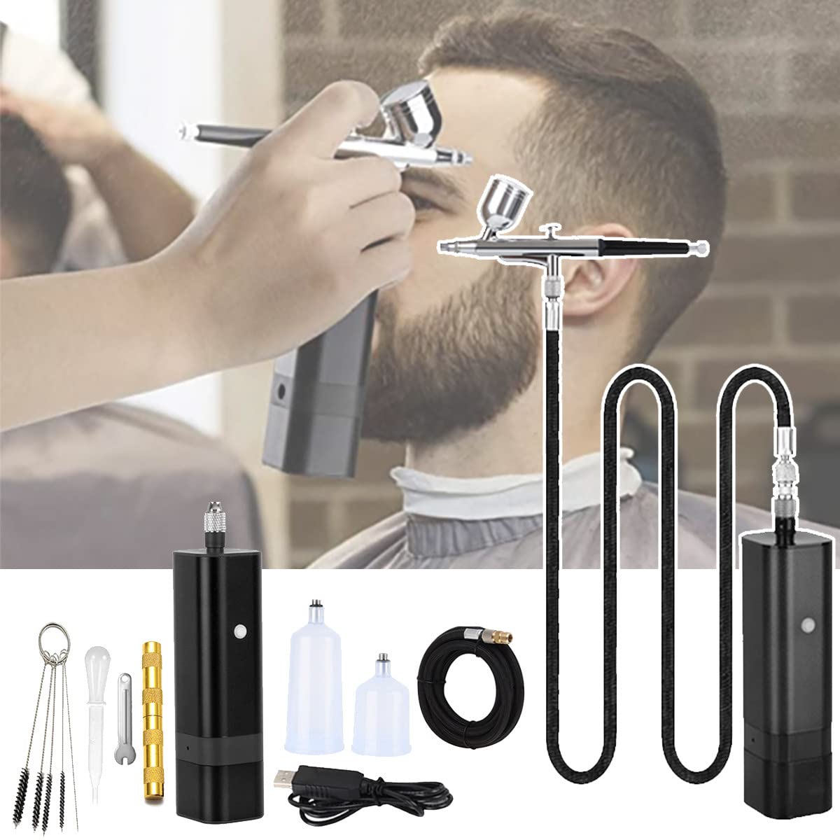 Rechargeable Mini Airbrush Kit with Compressor - Dual Control Modes, Interchangeable Paint Cups - Professional Black Paint Spray Gun for Hobby & DIY Projects - Perfect for Model Painting, Cake Decorating & Nail Art