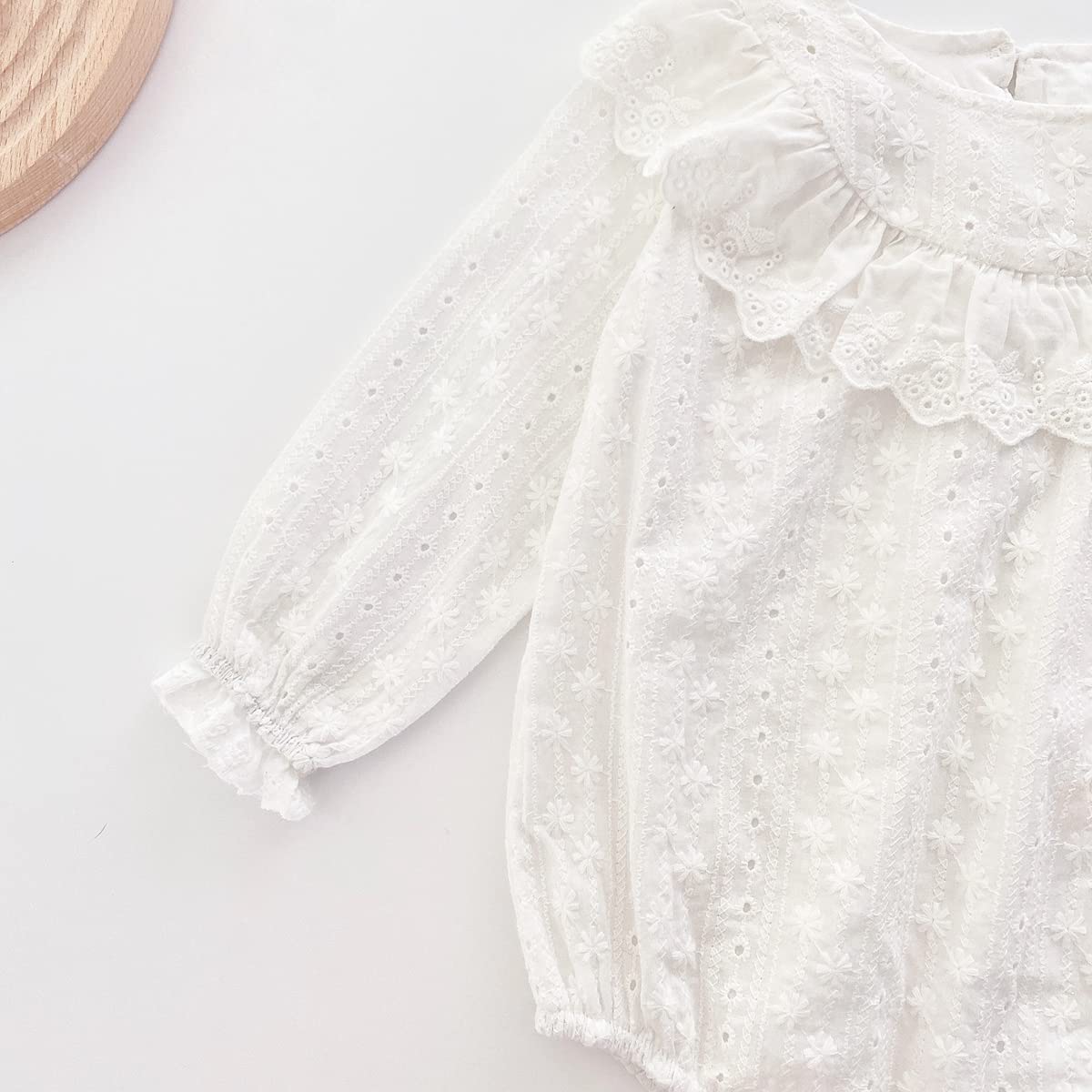 White Cotton Long Sleeve Lace Princess Bodysuit for Baby Girls - Soft Newborn Infant Onesie for Special Occasions & Photo Shoots