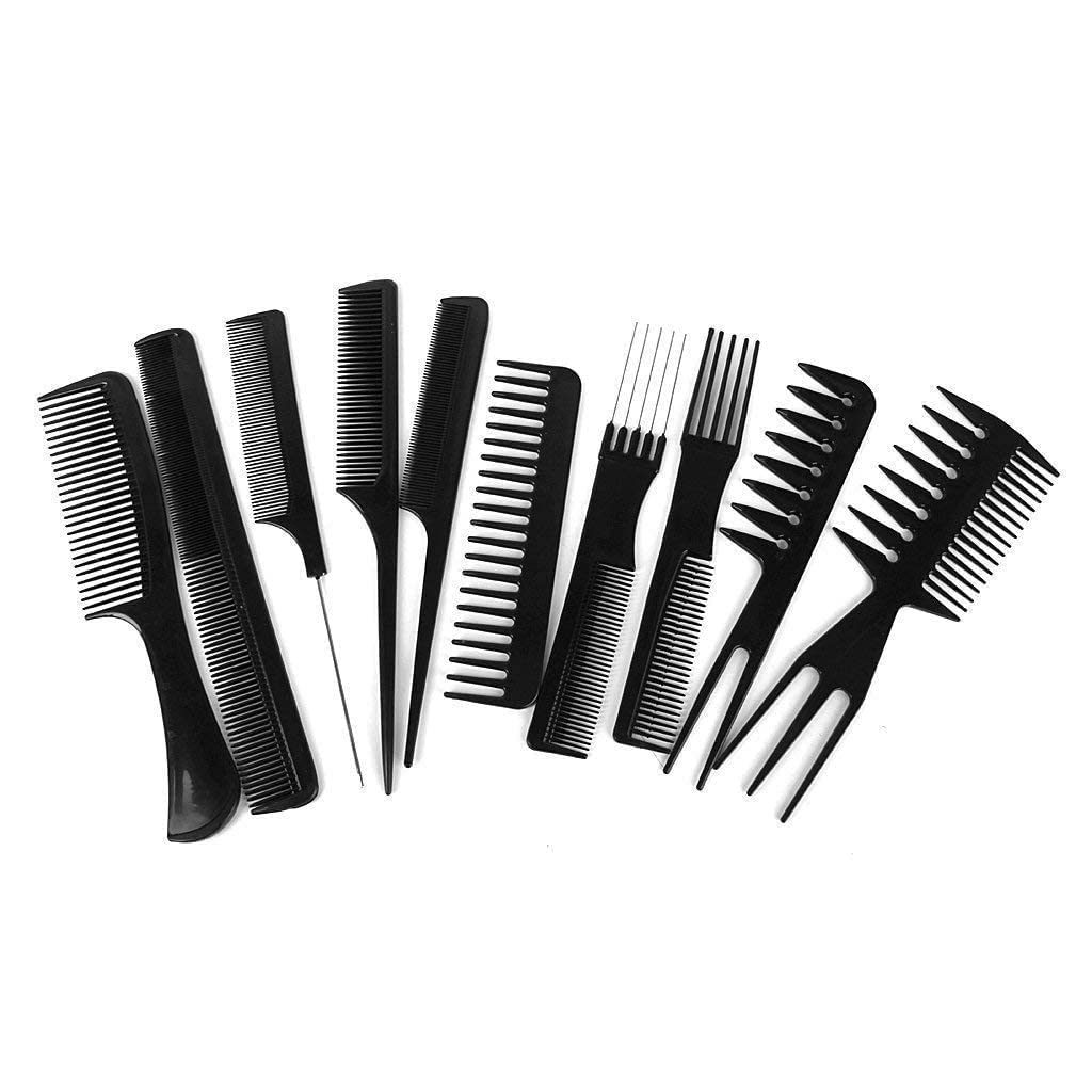 12-Piece Hair Brush Comb Set with Paddle, Detangling & Styling Brushes - Includes Airbag Massage Comb, Roller Brush & 10 Styling Combs for Wet/Dry/Curly/Straight Hair (Black) - Perfect for Salon, Home & Travel Hair Care