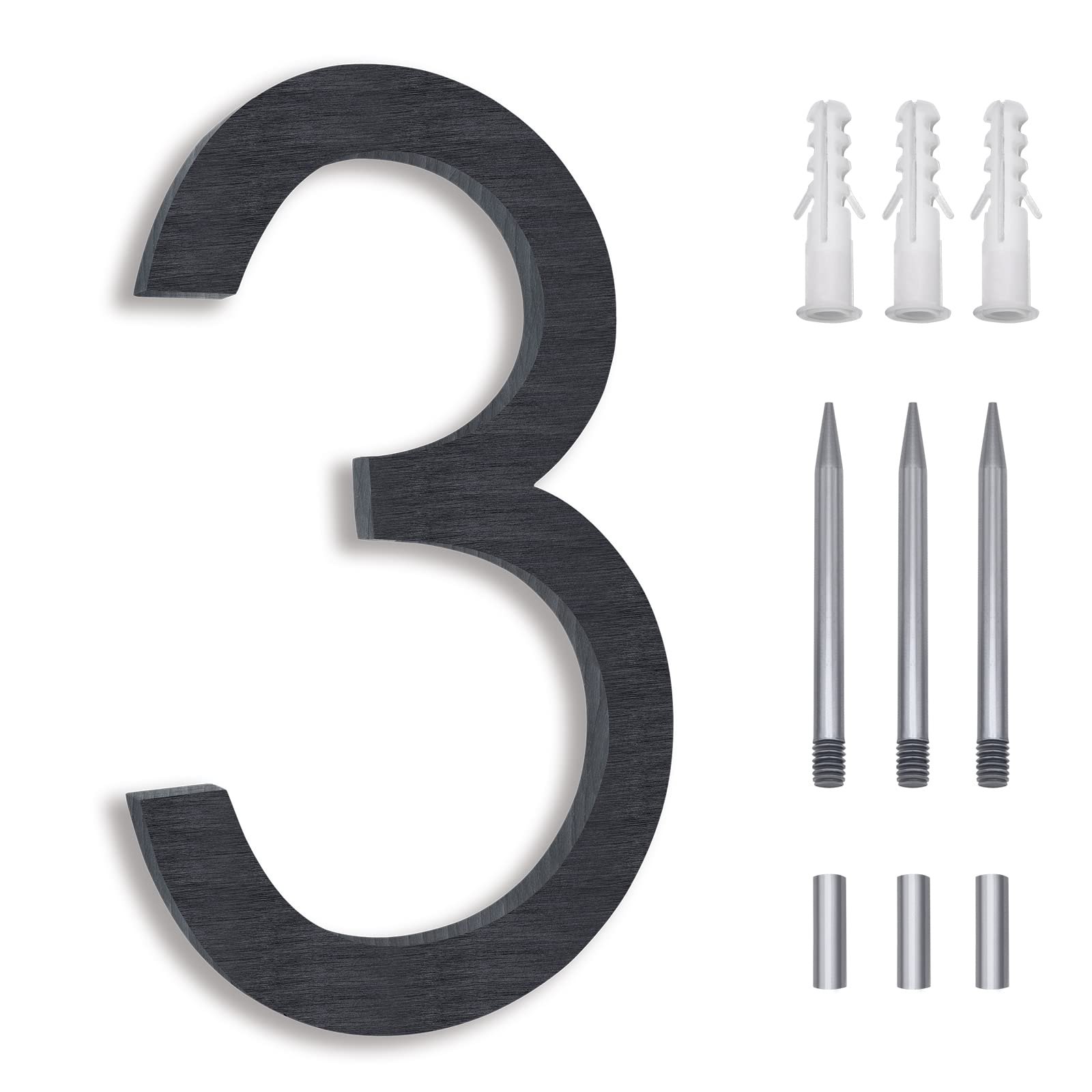 8 Inch Modern Floating House Numbers - Black Aluminum Address Plaque for Outdoor, Flush Mount Street Numbers - Perfect for Front Door, Mailbox, and Exterior Home Address Signage (Number 3)