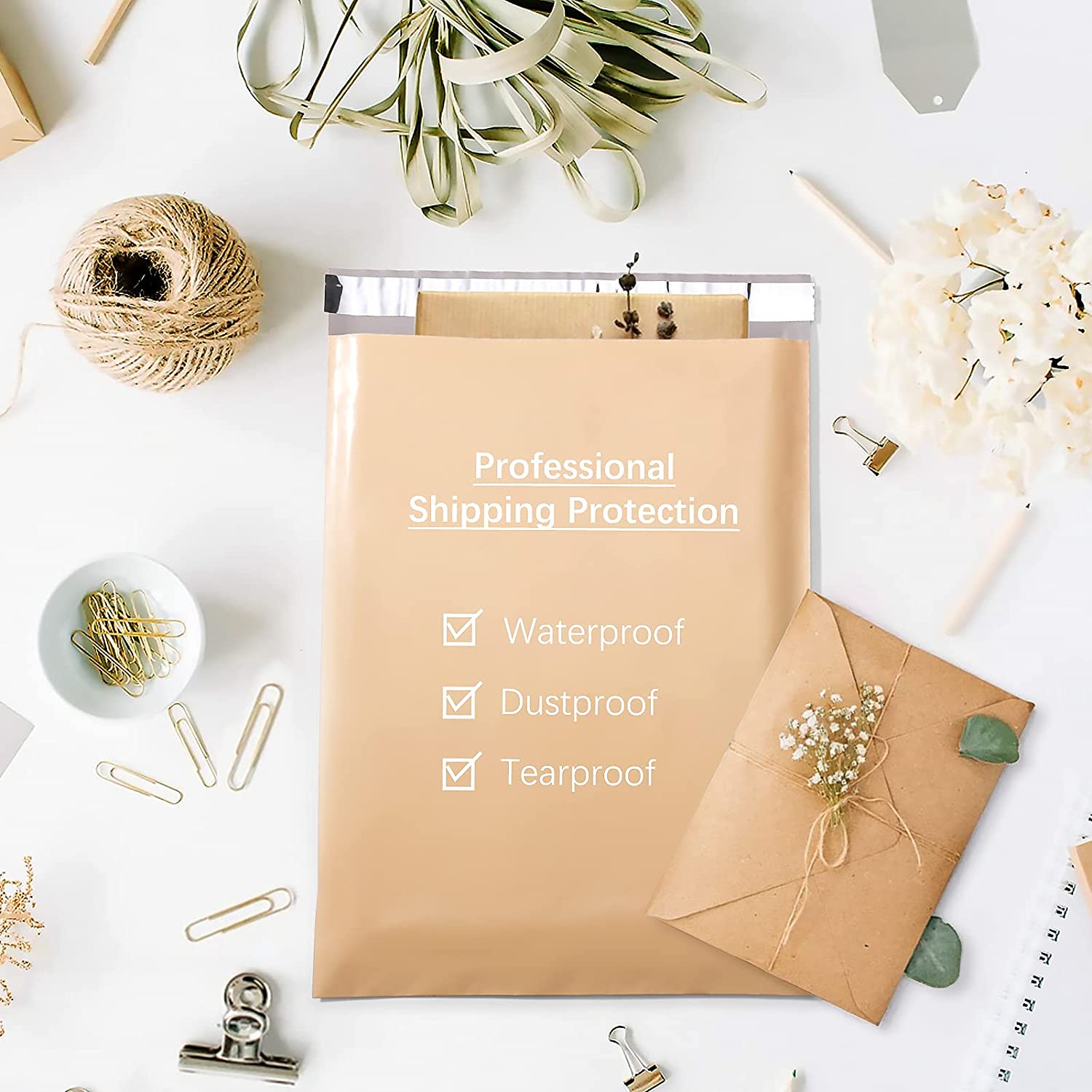12x15.5 Inch Beige Poly Mailer Envelopes - Waterproof Shipping Bags for Ecommerce, Clothing & Small Packages | Perfect for Online Stores, Returns & Mailing Lightweight Items