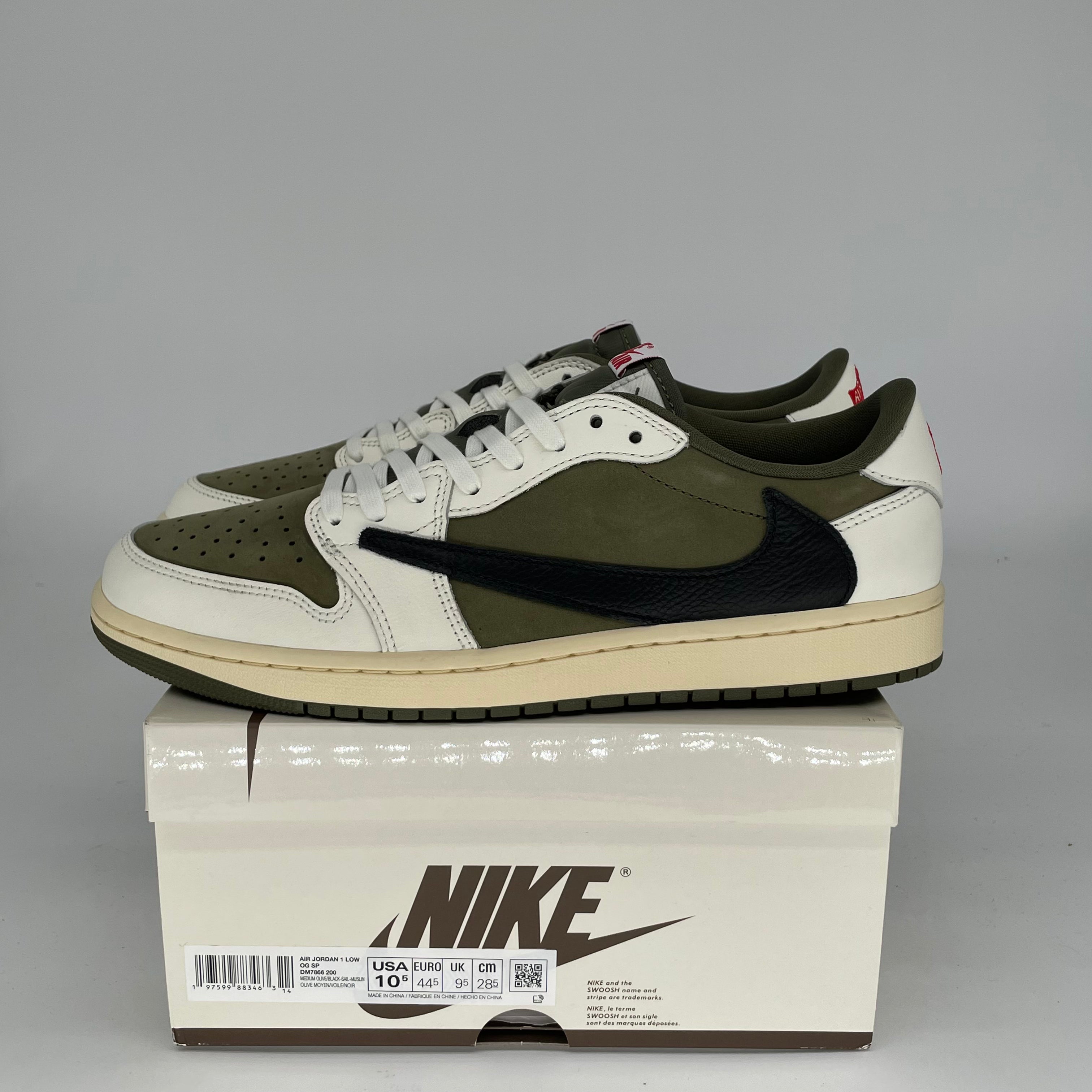 Air Jordan 1 Low Travis Scott Medium Olive Sneakers - Men's Size 10.5/Women's 12W (DM7866-200) | Retro Basketball Shoes for Streetwear & Casual Outfits
