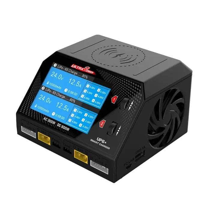 UltraPower UP6+ 300W 16A 1-6S LiPo/LiHV Dual Channel AC/DC Smart Battery Charger for RC Drones, Cars, Airplanes - Fast Charging with LCD Display (Cables Not Included) - Perfect for Hobbyists and Professionals