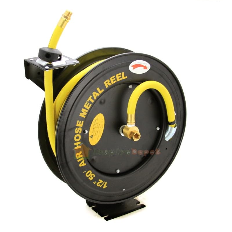 XtremepowerUS Auto-Rewind Retractable 50-Ft x 1/2-Inch Air Hose Reel with Heavy Duty Rubber Hose - Perfect for Garage, Workshop, and Industrial Air Compressor Use