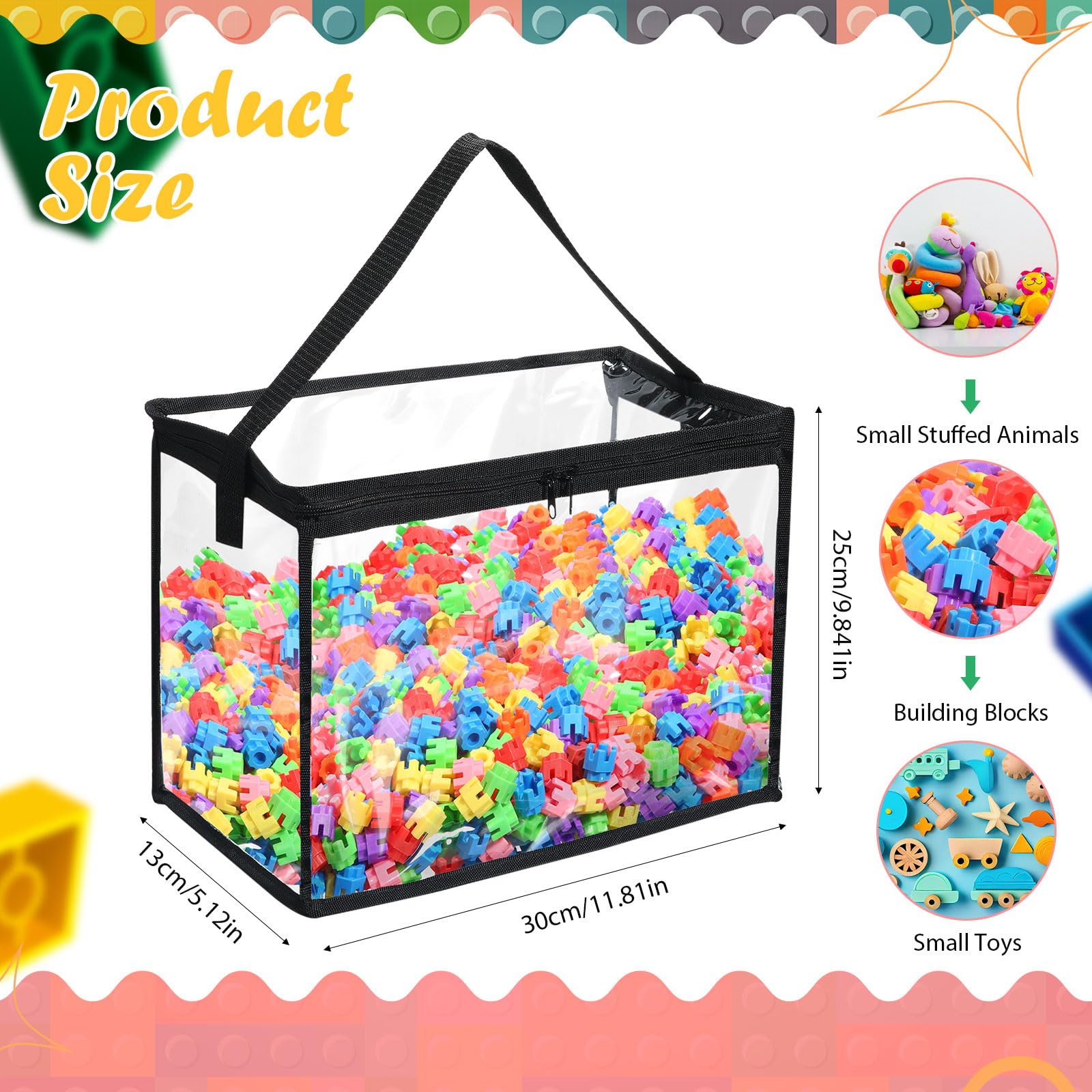 6 Pack Large Clear PVC Toy Storage Bags with Zipper - Waterproof Organizer for Building Blocks, Board Games & Beach Toys | Perfect for Kids Room Organization & Travel Gear Storage