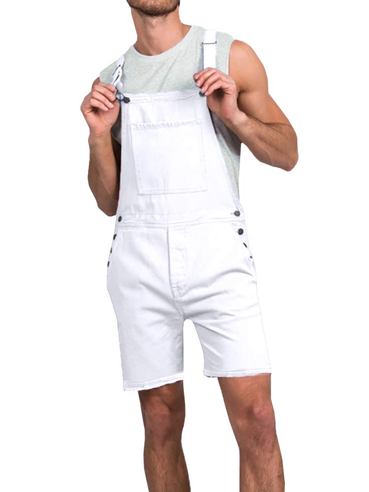 Runcati Men's Casual Bib Overalls - Lightweight Cotton Denim Jumpsuit with Pockets, Loose Fit Romper for Outdoor Work & Summer Activities