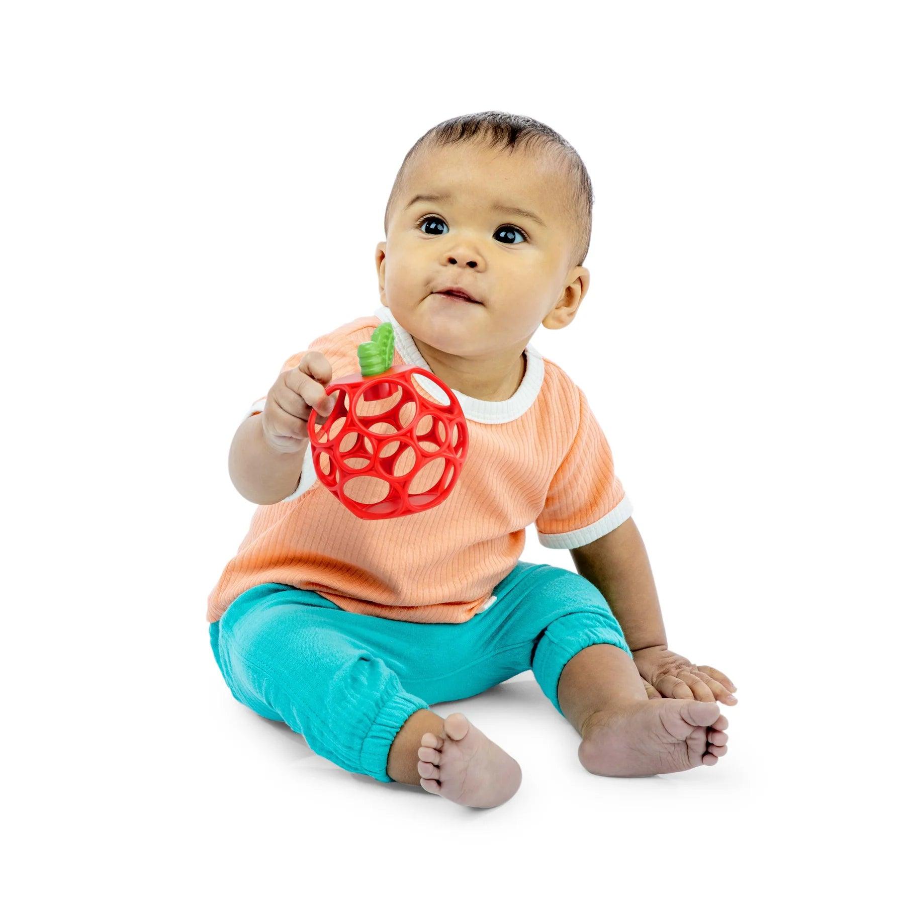 Bright Starts Hold My Own Easy Grasp Teether Toy - Apple Shape Baby Teething Toy for Soothing Sore Gums | Perfect for Infants 3+ Months, On-the-Go & Playtime Relief