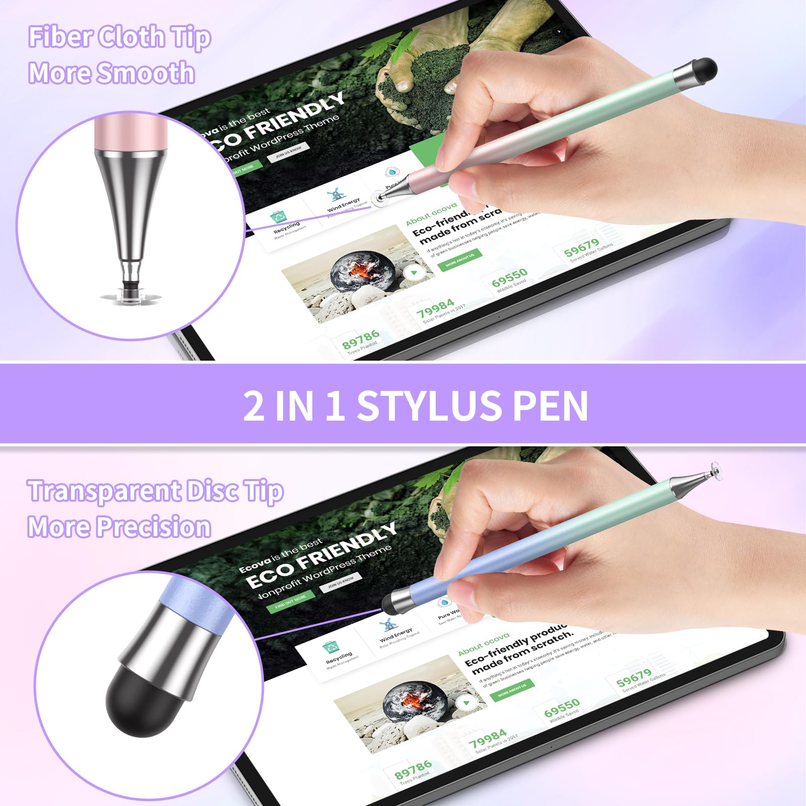 4-Pack Stylus Pens for iPad, iPhone & Android Tablets - 2-in-1 Disc & Fiber Tip Touch Screen Pen | Compatible with Apple Pencil & All Capacitive Screens | Perfect for Drawing, Note-Taking & Digital Signatures