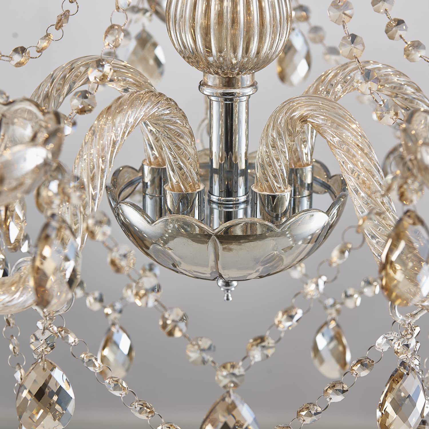 Saint Mossi 5-Light Modern K9 Crystal Chandelier - Elegant Dining Room Pendant Light, Bedroom & Living Room Ceiling Fixture with Champagne Crystals | Perfect for Home Decor, Wedding Venues, and Luxury Interior Lighting