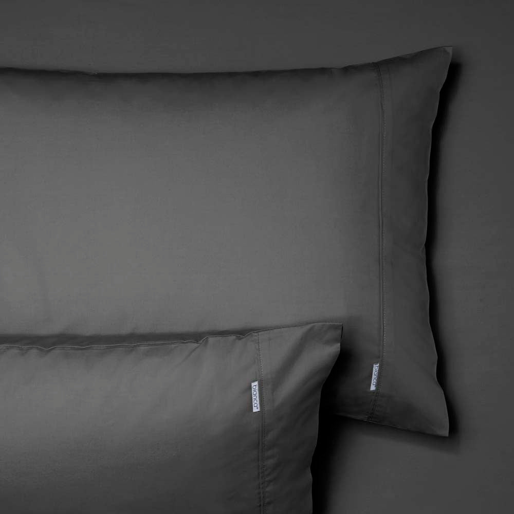 Heston 100% Cotton Percale Fitted Sheet & Pillowcase Set - 300 Thread Count Charcoal Super King (50cm) - Luxury Bedding for Hotels, Guest Rooms & Upscale Homes