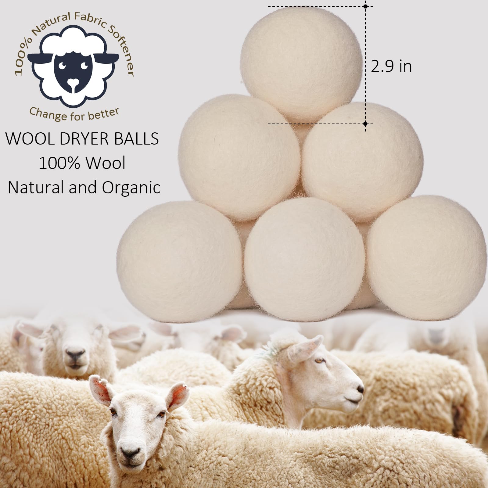 24 Pack XL Wool Dryer Balls - Natural Fabric Softener & Reusable Laundry Balls for Dryer with Storage Bag - Reduce Wrinkles & Shorten Drying Time - Perfect for Eco-Friendly Laundry & Softening Clothes