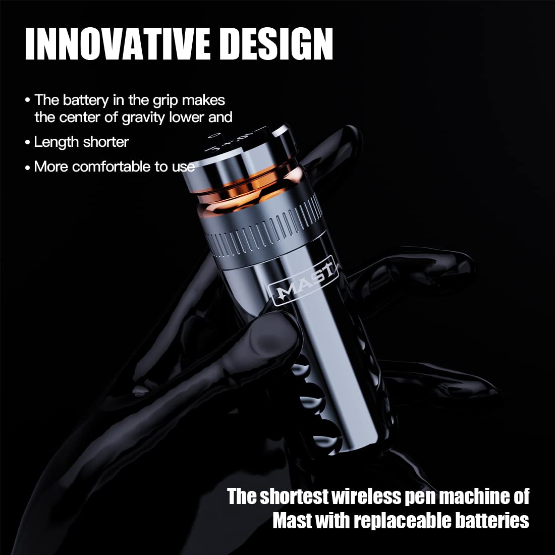 Mast Racer Wireless Tattoo Pen Machine - Brushless Motor Rotary Tattoo Gun with 2 Batteries, Comfort Control & Portable Design (Black, QP-033) | Professional Tattoo Equipment for Artists & Beginners | Home Studio & Travel Tattooing
