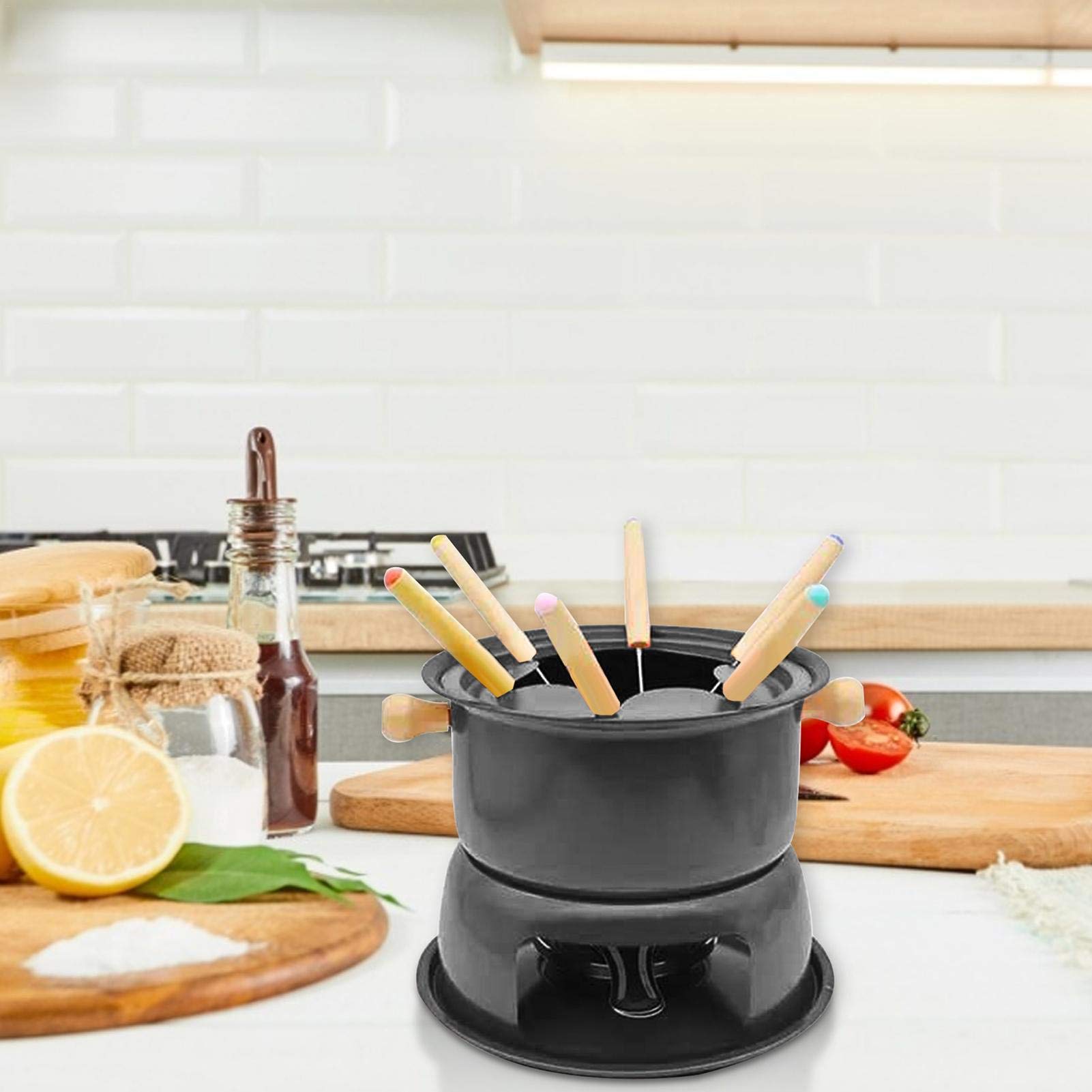 Premium Cast Iron Fondue Set - Multi-Functional Steel Pot for Cheese, Chocolate, Meat & Broth | Heavy Duty Melting Pot for Ice Cream, Hot Pot & Kitchen Use | Perfect for Parties, Family Gatherings & Romantic Dinners