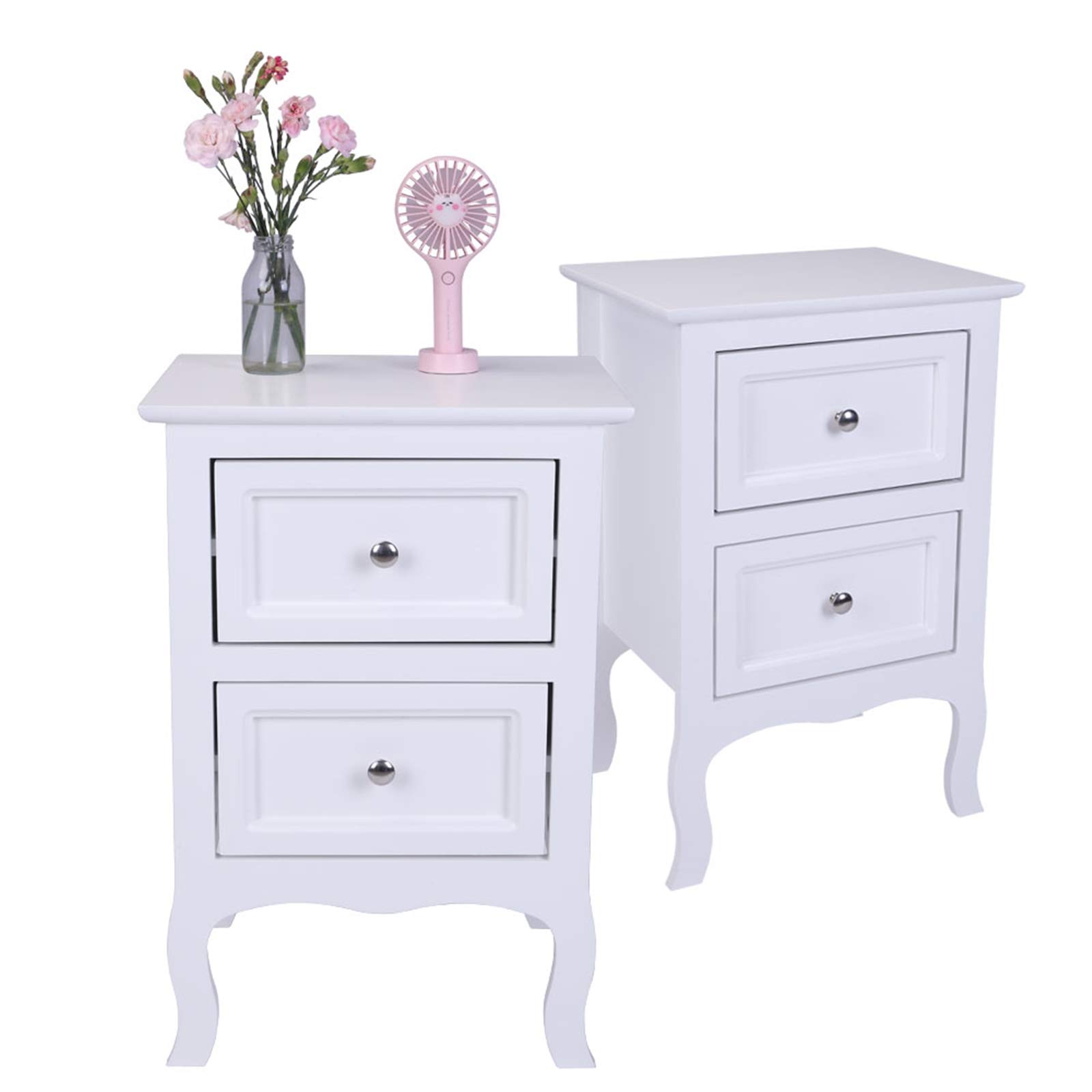 2pcs Country Style Two-Tier Nightstand Set - Large Bedside End Tables with Storage for Bedroom & Living Room - White - Perfect for Small Space Organization & Home Decor
