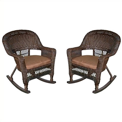 Jeco Espresso Wicker Patio Chairs with Brown Cushions - Set of 4 Outdoor Dining Chairs for Garden, Poolside, and Backyard Relaxation