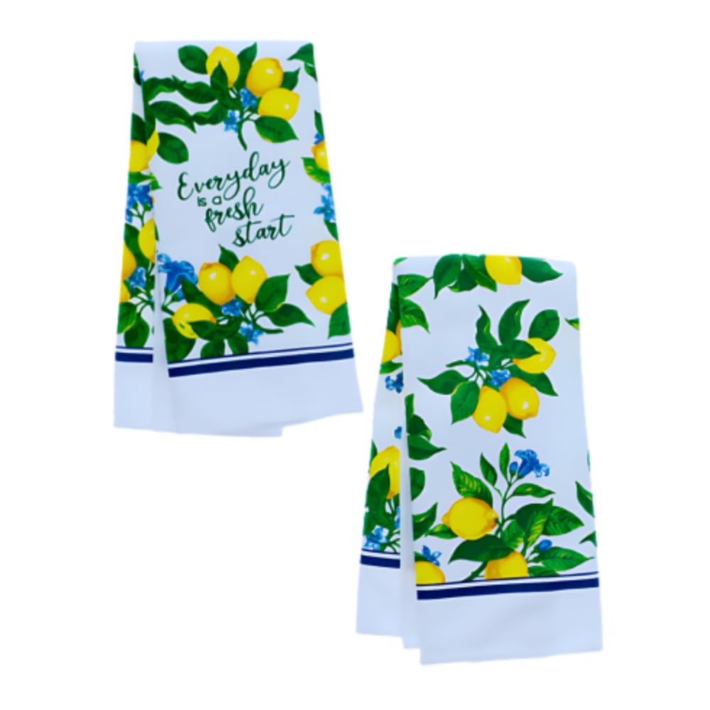 2 Pack Decorative Hand Towel Set for Kitchen & Bath - Soft & Absorbent Lemon Print Towels - Perfect for Cooking, Cleaning & Home Decor