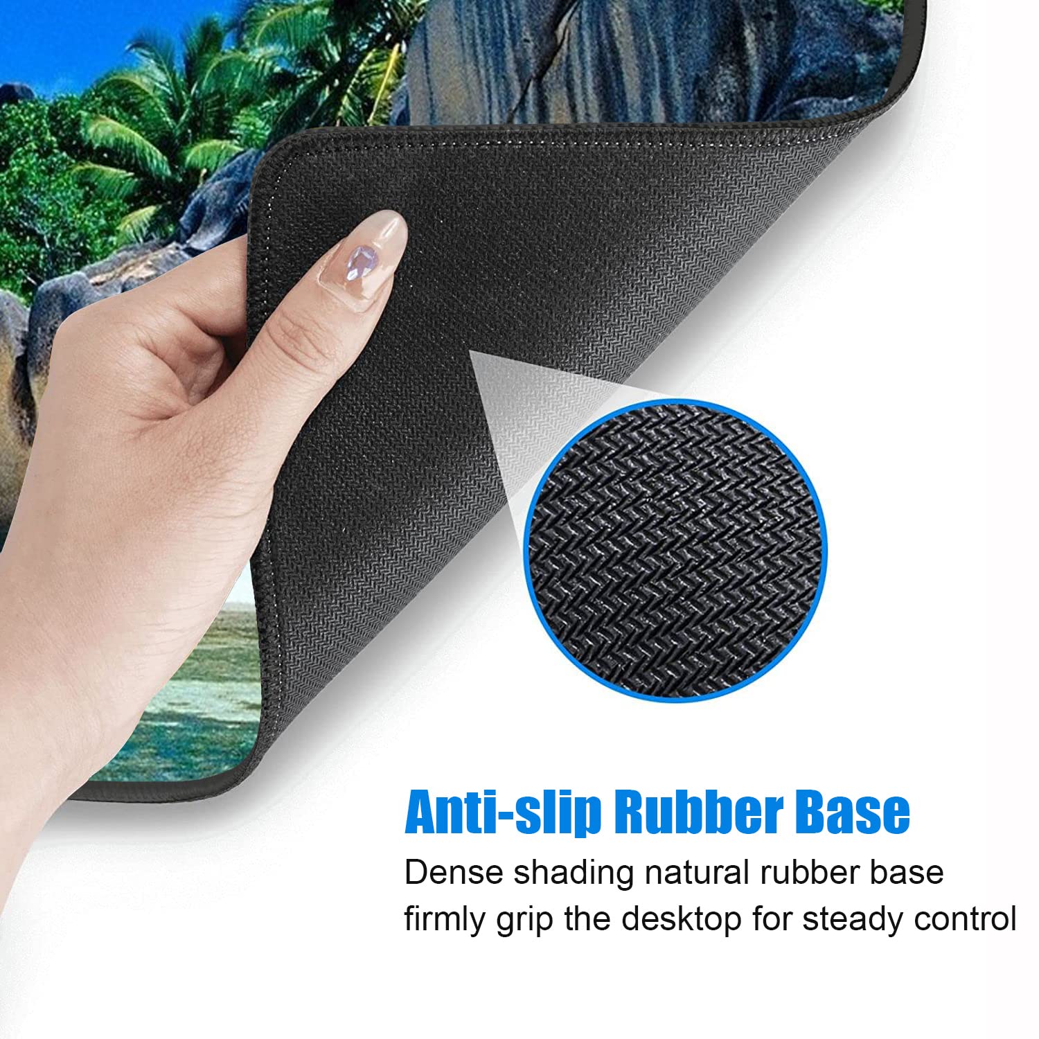 XXL Gaming Mouse Pad 31.5x11.8 Inches - Non-Slip Desk Mat with Stitched Edges & Built-in Coasters for PC, Laptop, Office Work and Home Gaming - Perfect for Gamers, Programmers and Professionals (Beaches Scene France Seychelles Design)