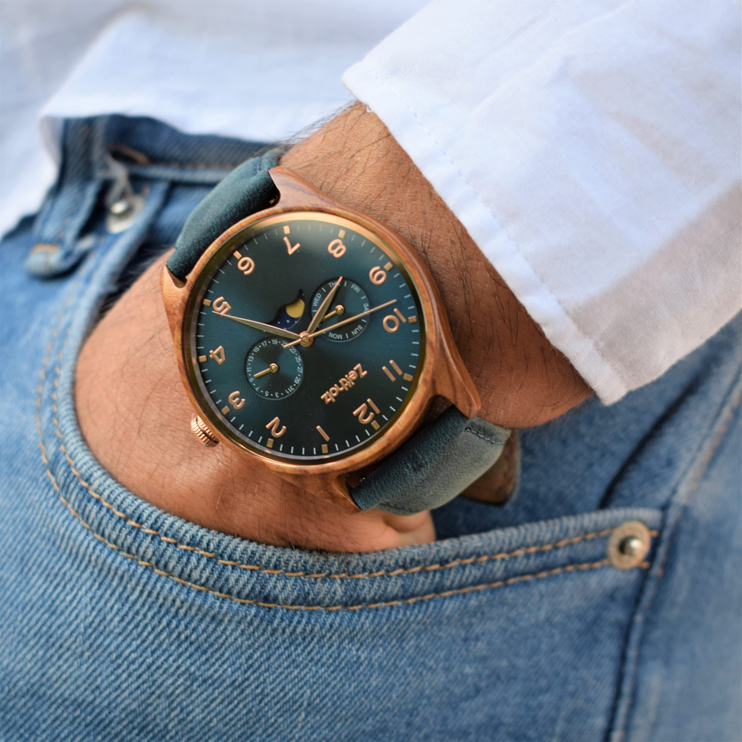 Zeitholz Men's Wooden Watches - 42mm Analog Wood Watch with Japanese Quartz Movement - Stylish & Eco-Friendly Gifts for Men - Perfect for Casual Wear, Outdoor Adventures & Special Occasions