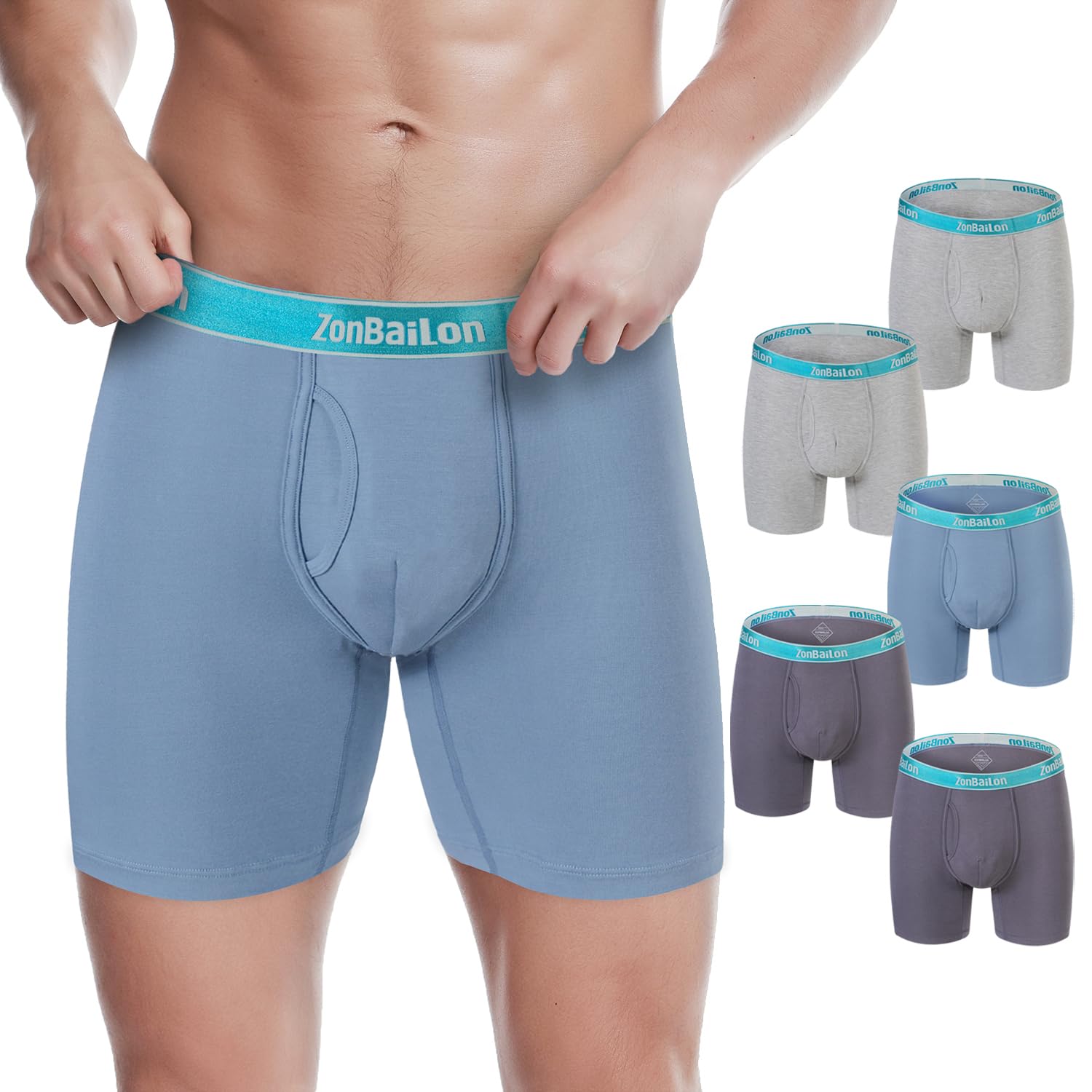 **ZONBAILON Men's Boxer Briefs with Open Fly & Bulge Pouch - Soft Cotton Underwear for Comfort & Support - Perfect for Daily Wear, Workout & Sleep**