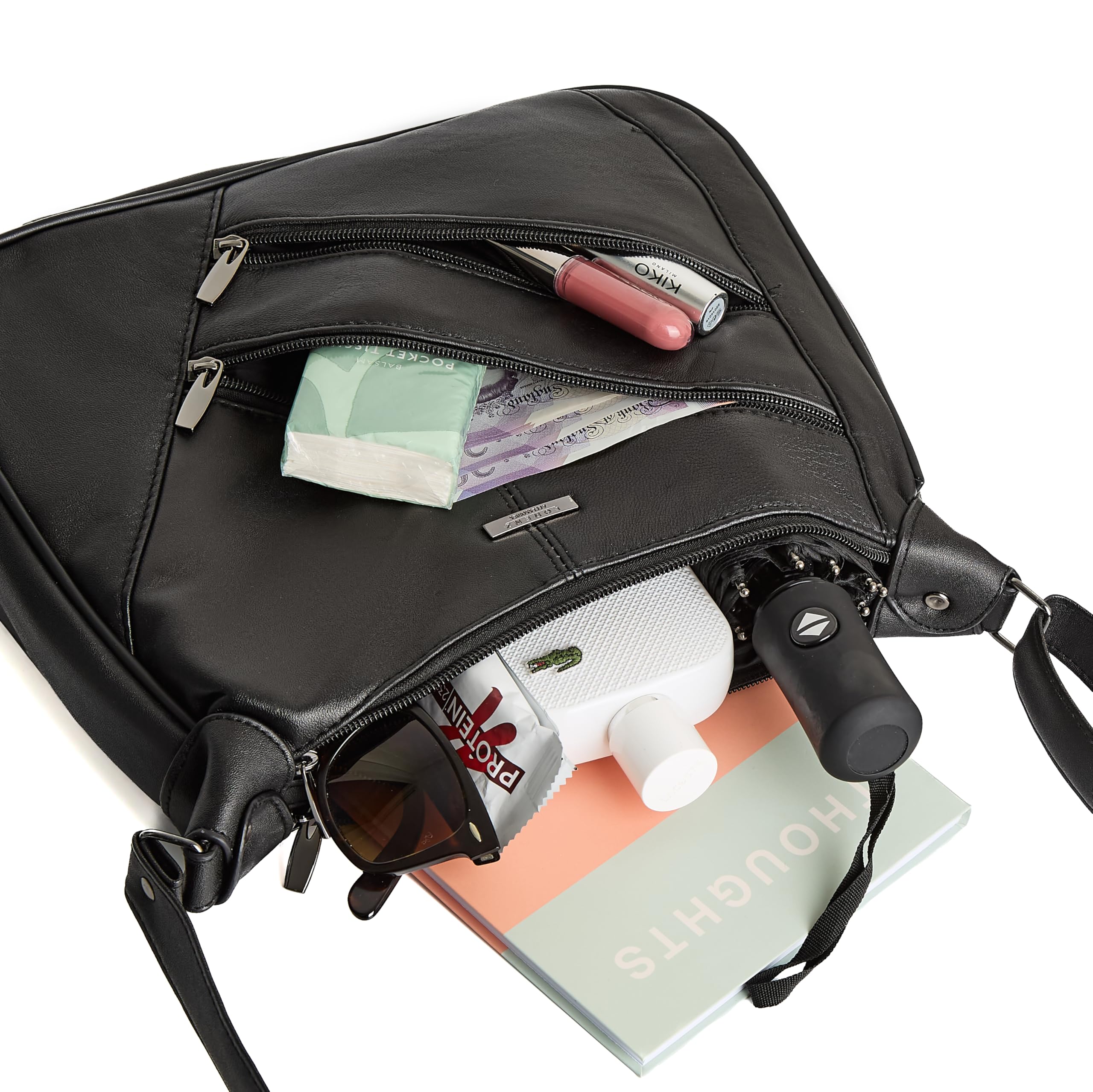 Woodland Leathers Women's Genuine Soft Leather Crossbody Bag - Black Medium Shoulder Purse with Adjustable Strap & Multiple Pockets | Perfect for Work, College, Travel & Everyday Use