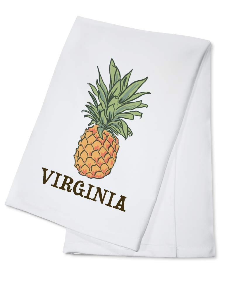 Virginia Pineapple Print 100% Cotton Tea Towel - Decorative Kitchen Hand Towel for Drying Dishes, Baking & Farmhouse Home Decor