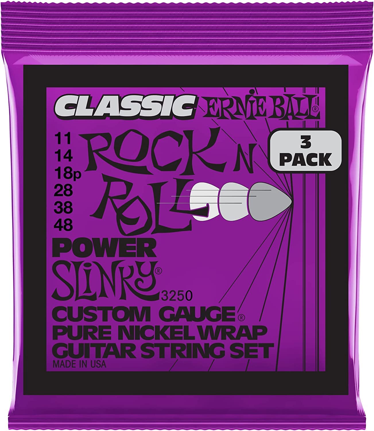 Ernie Ball Regular Slinky 10-46 Gauge Pure Nickel Electric Guitar Strings 3-Pack (P03251) - Perfect for Rock, Blues & Studio Recording