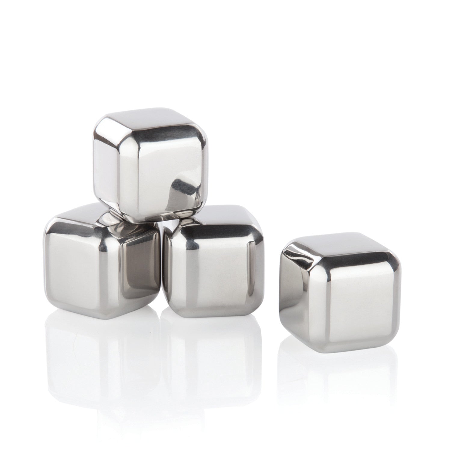Premium Stainless Steel Ice Cubes Set of 4 - Reusable Whiskey Stones for Chilling Scotch, Bourbon & Cocktails - Perfect for Home Bars, Gifts & Parties