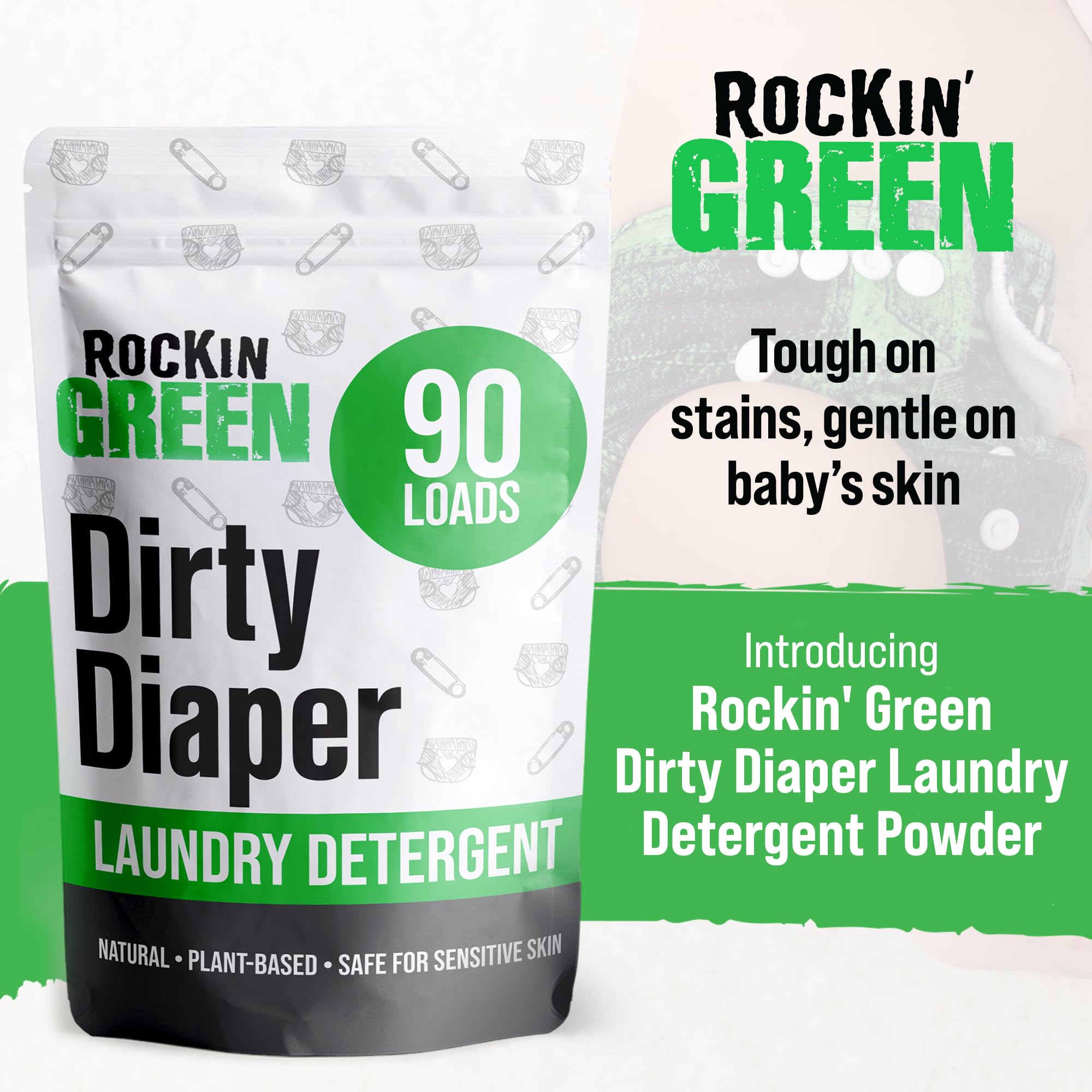 Rockin' Green Baby Laundry Detergent Powder - Hypoallergenic & Unscented for Sensitive Skin - 90 Loads (1.3kg) | Biodegradable & Natural Stain Remover | Perfect for Newborn Clothes, Diapers & Organic Fabrics