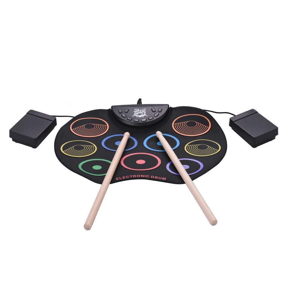 Electronic Roll Up Drum Kit with 9 Drum Pads, Foot Pedal & Drumsticks - Portable Tabletop Electric Drum Set for Practice & Performance | Perfect for Home, Studio & Live Gigs