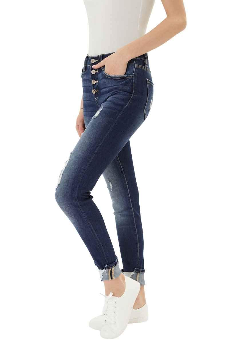 Kan Can Women's High Rise Button Fly Distressed Super Skinny Jeans - Vintage Denim Pants for Casual Wear, Night Out & Everyday Fashion