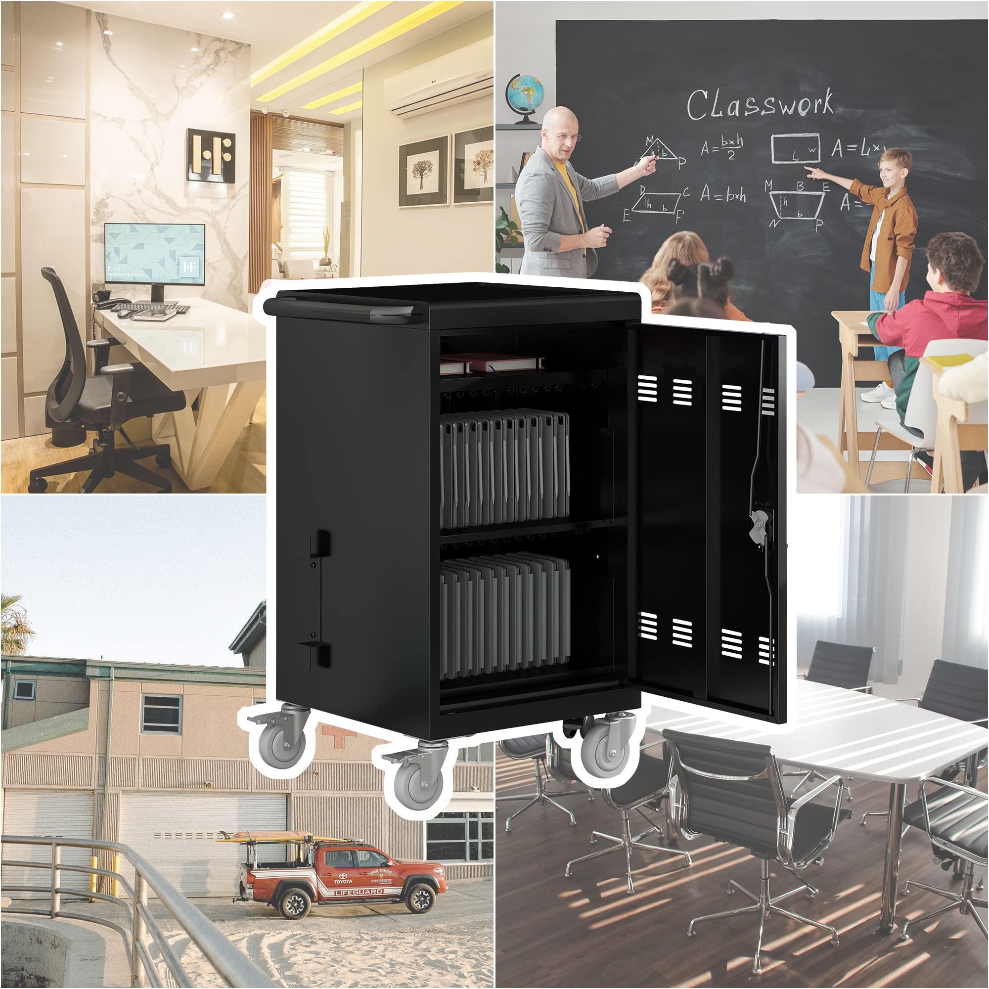 32-Slot Mobile Charging Cart for Chromebooks & Laptops - Secure Locking Station with Key | Perfect for Schools, Offices & Libraries