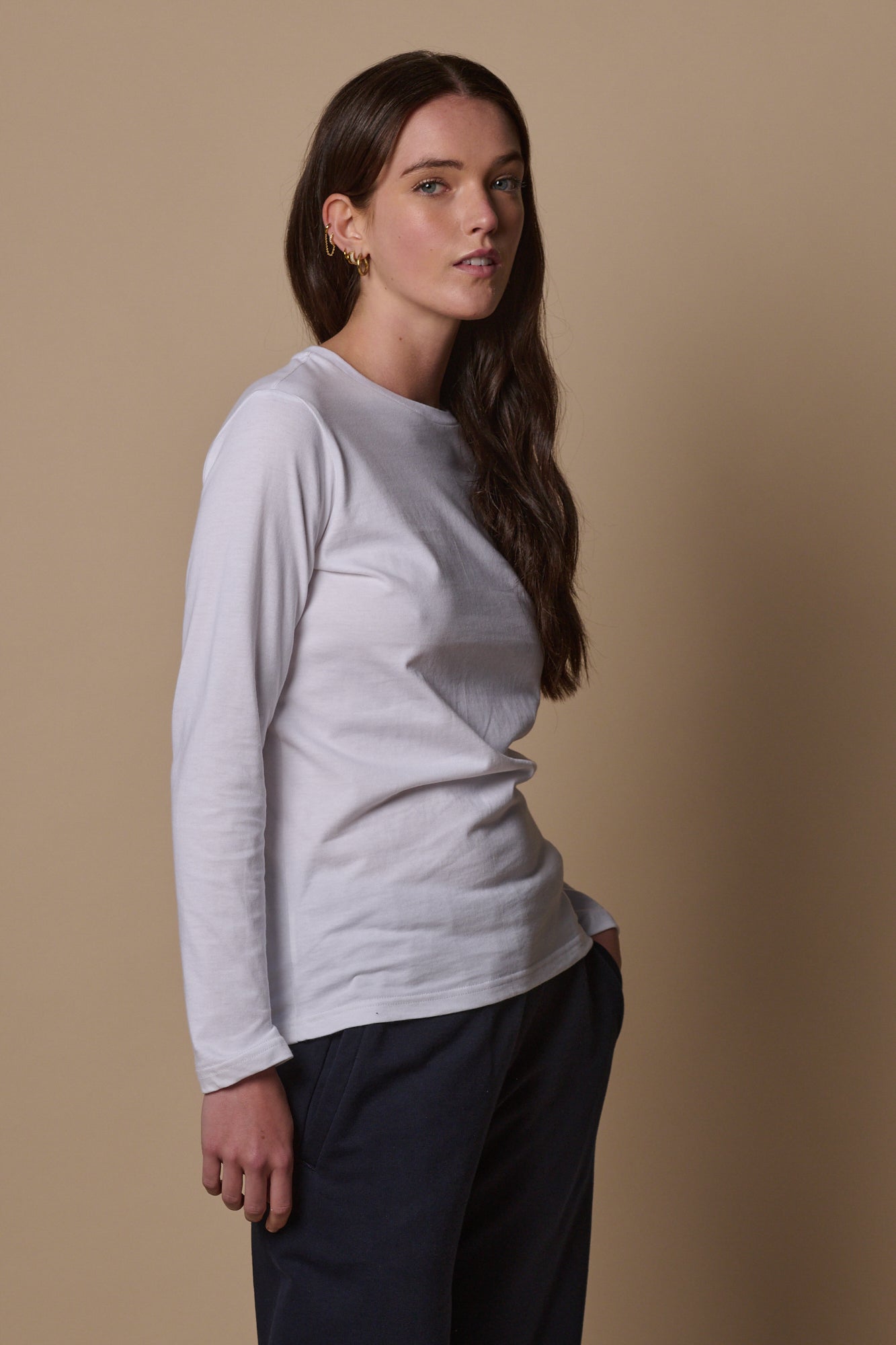 Eco-Friendly Women's Long Sleeve T-Shirt - Soft Cotton White Top for Casual Wear | Sustainable Plastic-Free Fashion for Everyday Outfits & Layering