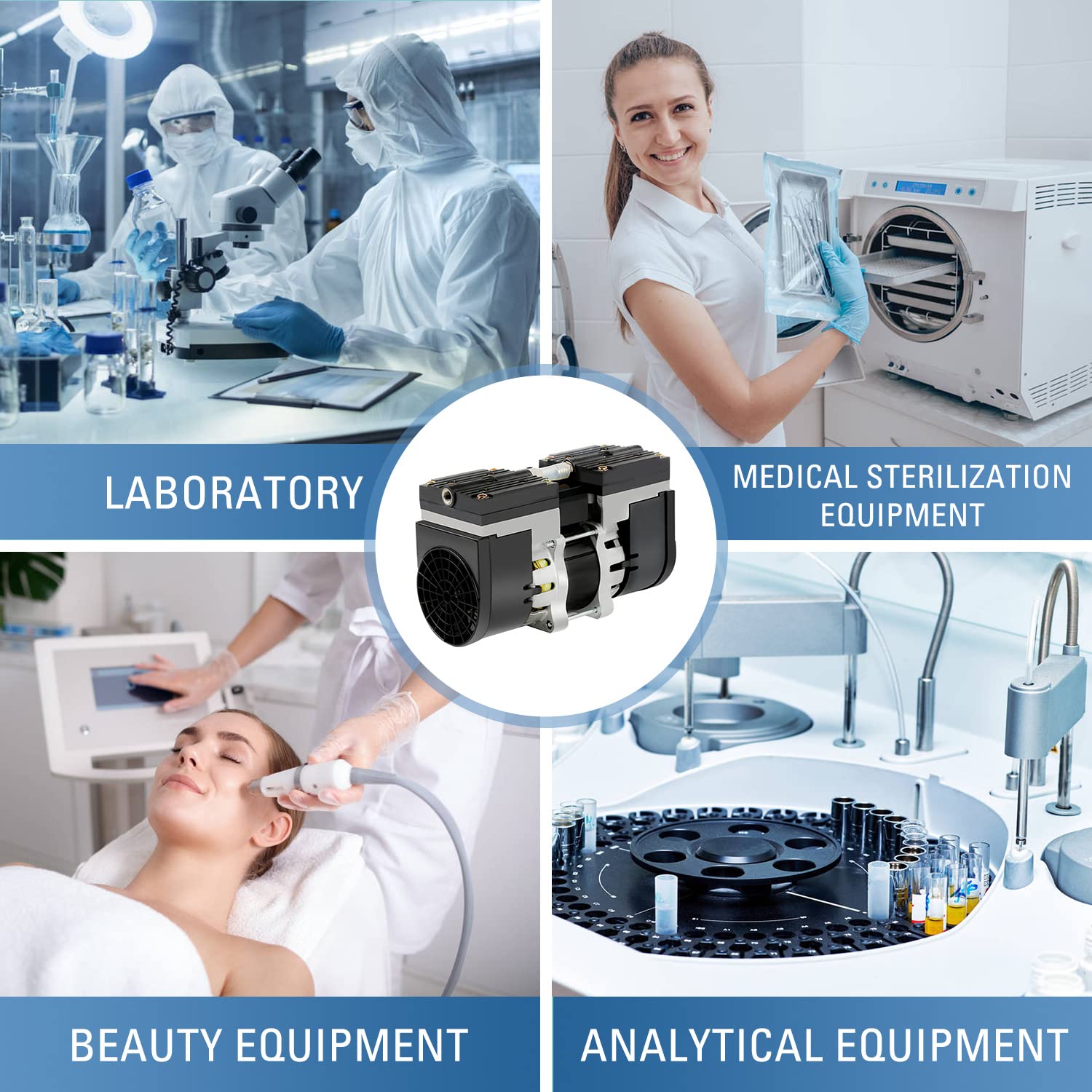 24L Oil-Free Diaphragm Vacuum Pump -95KPA, Lab/Medical Silent Air Pump with Filter for Dental, Chemistry & Industrial Applications
