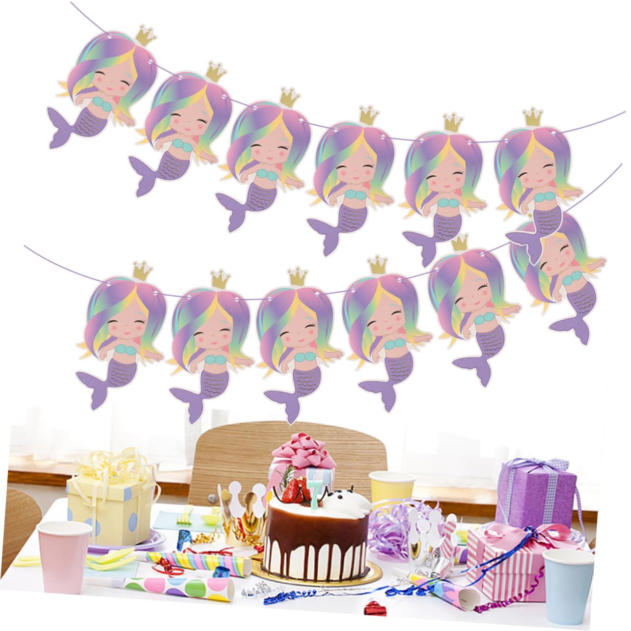 Luxshiny 12pcs Mermaid Birthday Banner & Streamers - Underwater Theme Party Decorations for Girls, Kids, Baby Showers & Ocean Themed Events