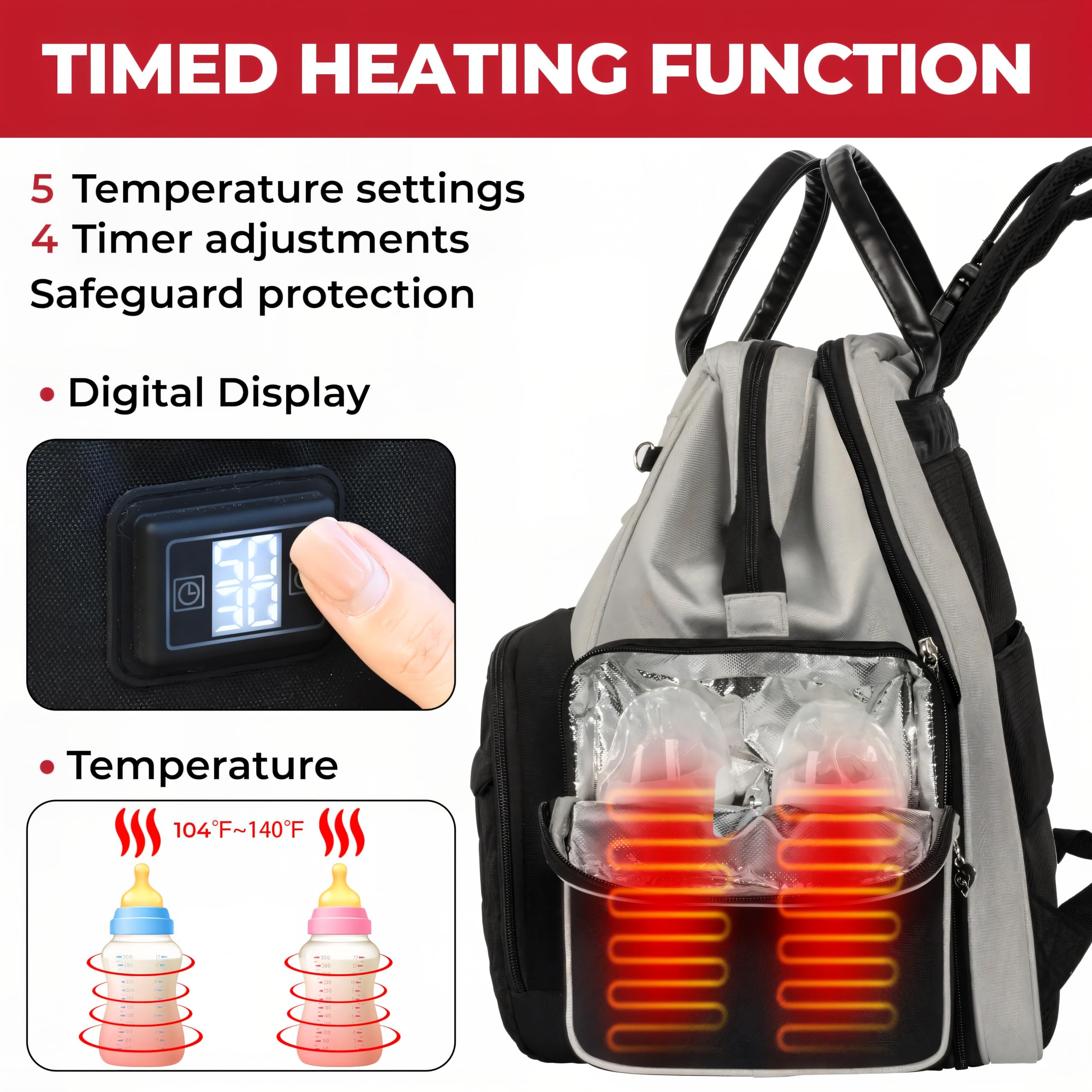 Premium Smart Baby Backpack Diaper Bag with Built-in Changing Station - Heated Pockets, Temperature Control, Insulated Compartments & Water-Resistant Nylon | Perfect for Travel, Daycare & On-the-Go Parents | Organizational Pockets for Baby Essentials | Newborn to Toddler