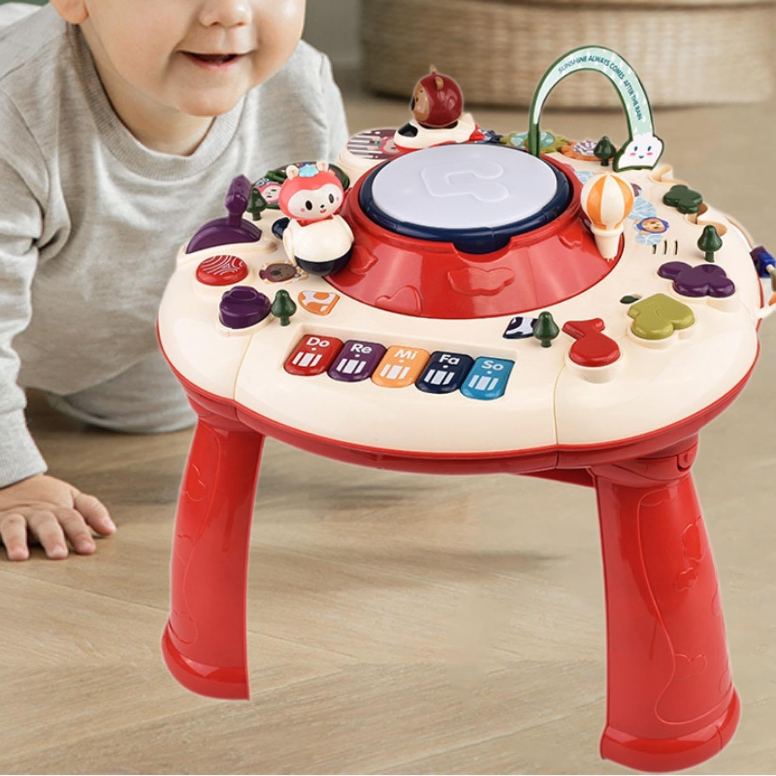 Milageto Baby Activity Table - Musical Sensory Toy with Lights & Sounds, Educational Learning Center for Toddlers Boys & Girls - Perfect for Playtime, Birthday Gifts & Early Childhood Development (Red)