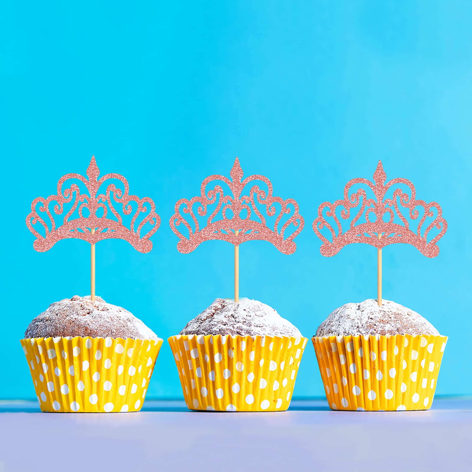 24 Pack Princess Crown Cupcake Toppers - Rose Gold Cupcake Picks for Royal Baby Showers, Birthday Parties & Princess Themed Decorations - Perfect for Wedding, Bridal Shower & Kids Birthday Cake Decorating