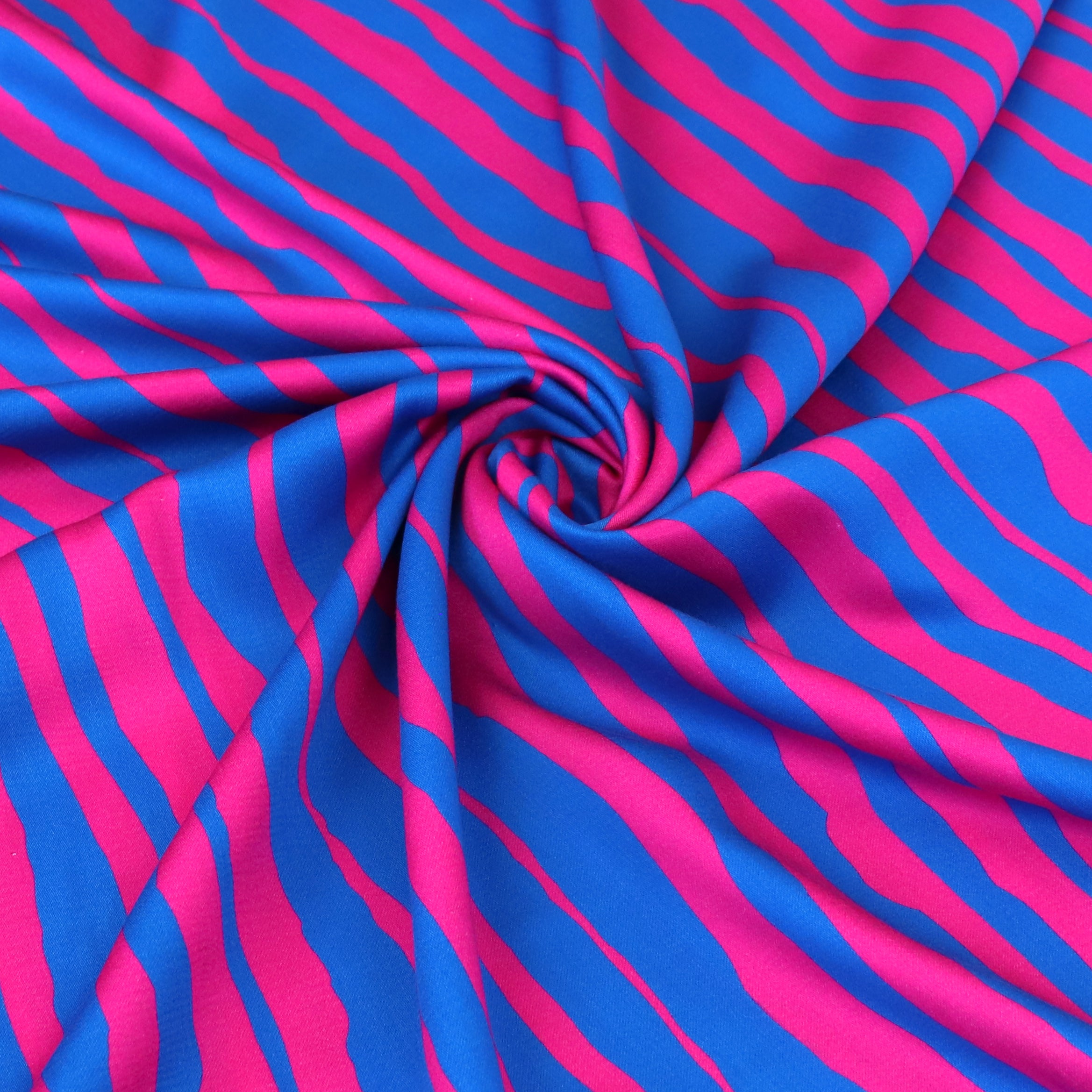 Viscose Satin Fabric - Irregular Stripe Blue and Pink - Premium Quality for Dresses, Scarves & Home Decor