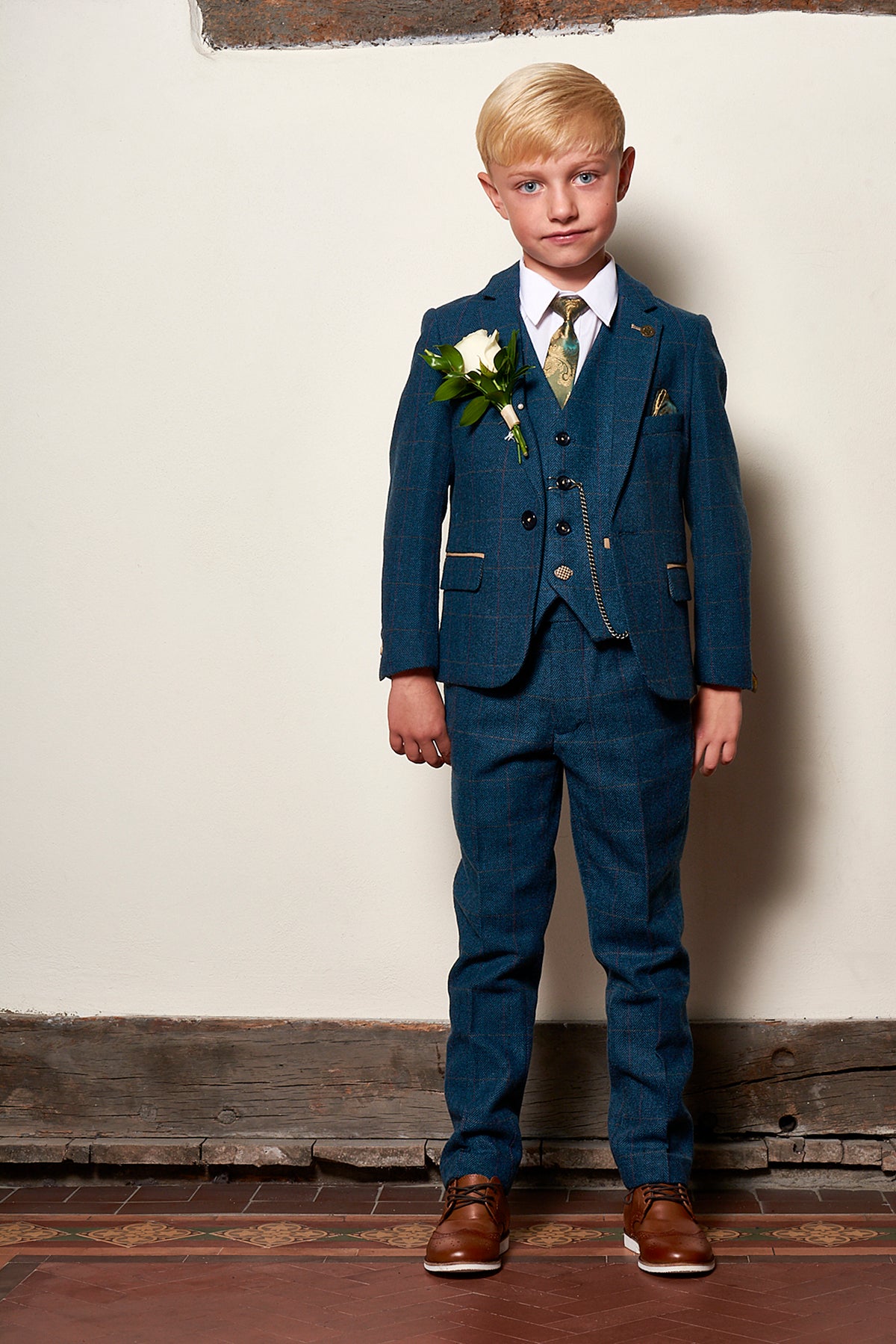 DION Blue Tweed Check Suit Set for Father and Son - Perfect for Weddings, Family Photos & Special Occasions