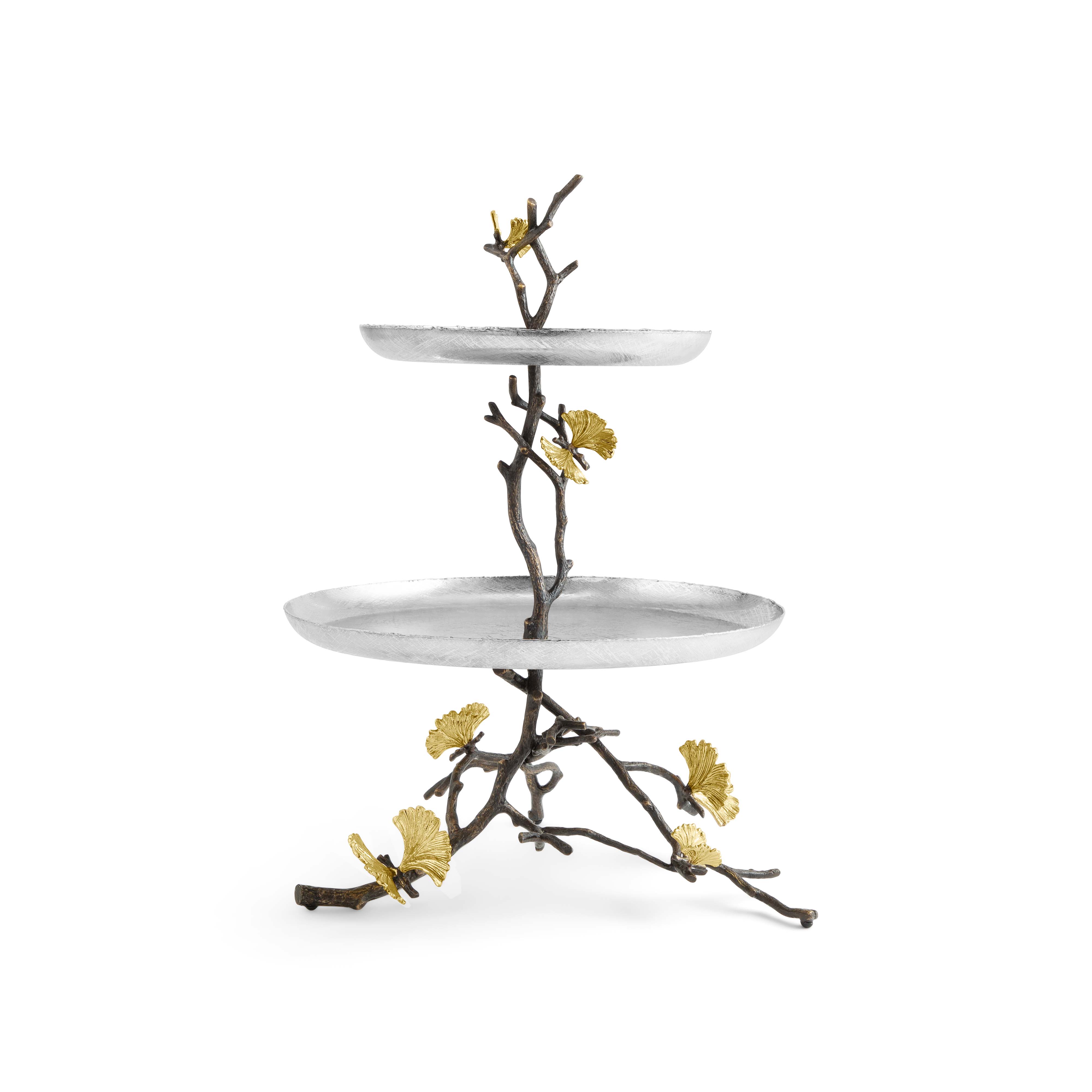 Butterfly Ginkgo 2 Tier Shelf - Decorative Display Stand for Home Decor, Books & Plants | Perfect for Living Room, Bedroom or Office Organization