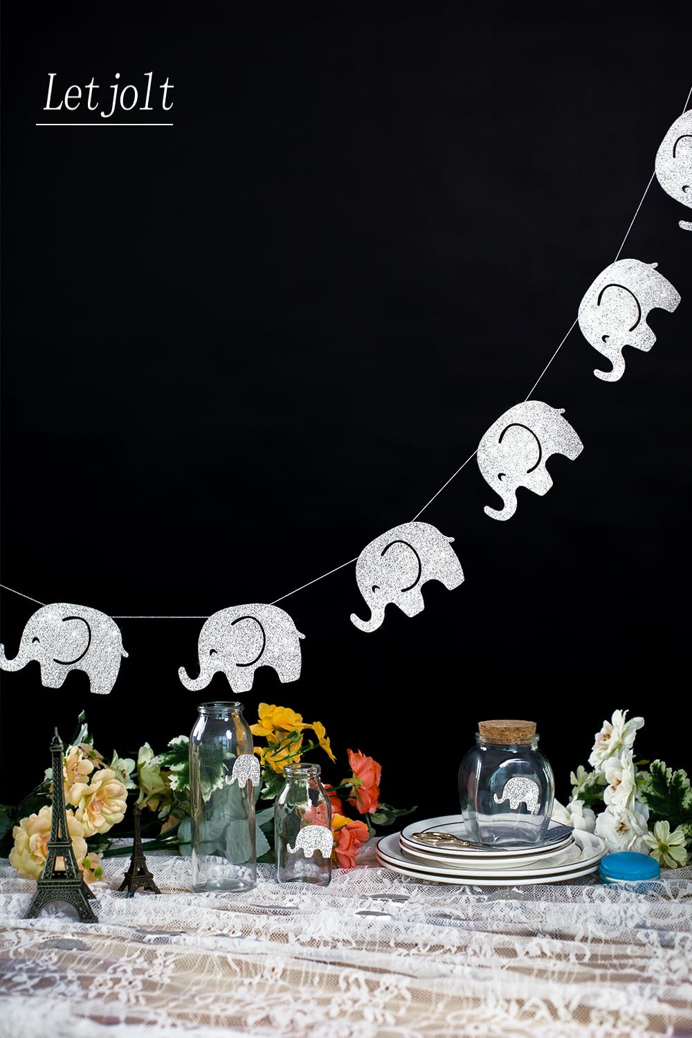 Baby Shower Garland Decorations - 10ft Glitter Elephant Banner for Nursery, Winter Birthday Party & New Year's Supplies (17 Pcs) - Perfect for Baby Showers, Gender Reveals & Nursery Wall Decor