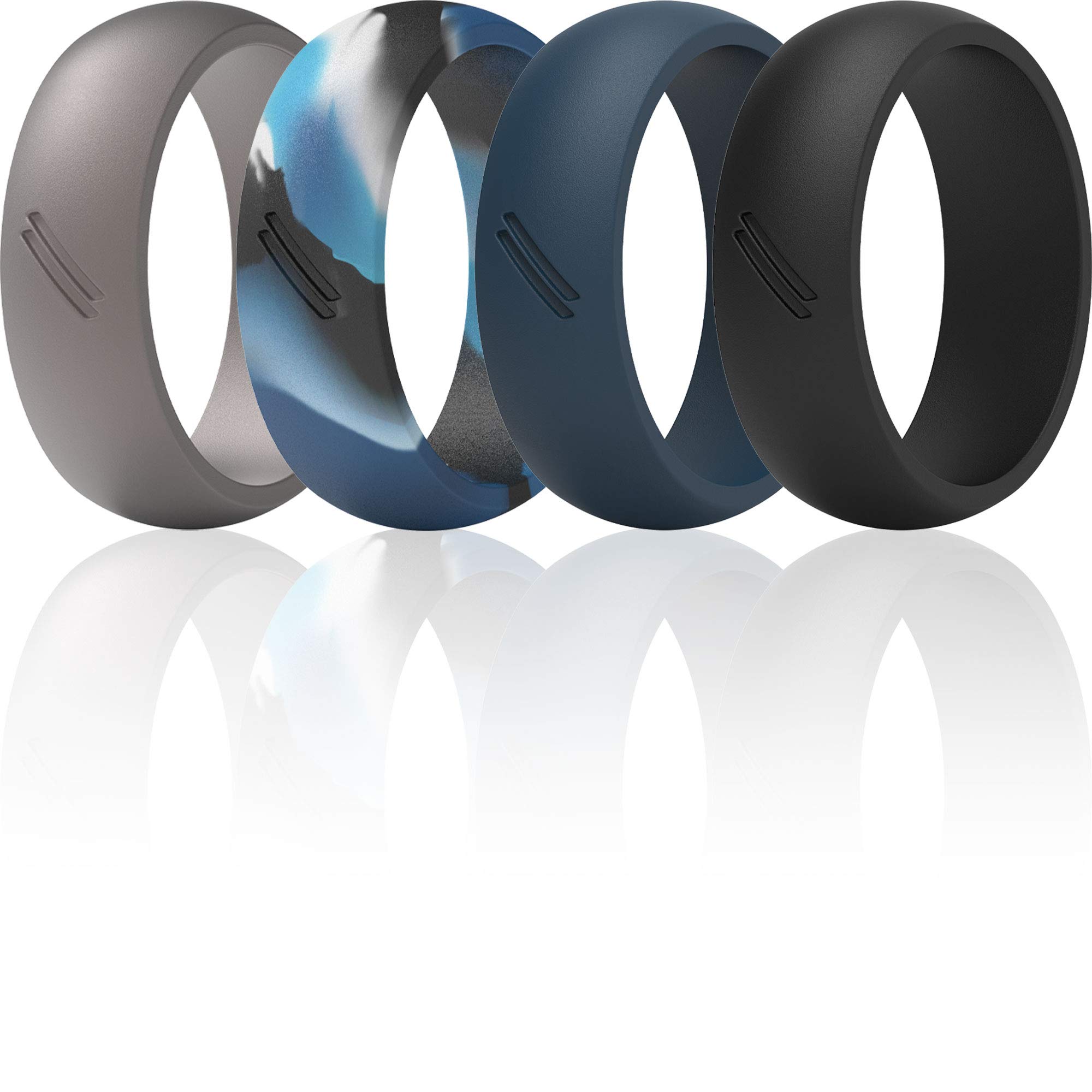 ThunderFit Silicone Wedding Rings for Men - 4 Pack Rubber Engagement Bands, 8.7mm Wide & 2.5mm Thick, Durable & Comfortable for Gym, Work, Travel & Outdoor Activities