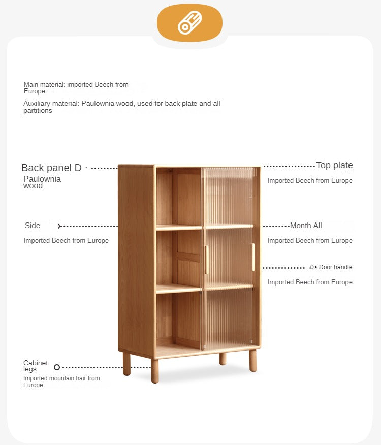 Solid Beech Wood Sliding Door Side Cabinet - Modern Storage Solution for Bedroom, Living Room & Office