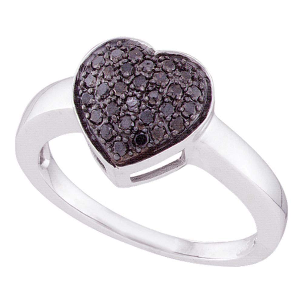 10K White Gold Women's Round Black Enhanced Diamond Heart Cluster Ring (1/3 CTTW) - Perfect for Valentine's Day, Anniversary Gifts & Romantic Occasions