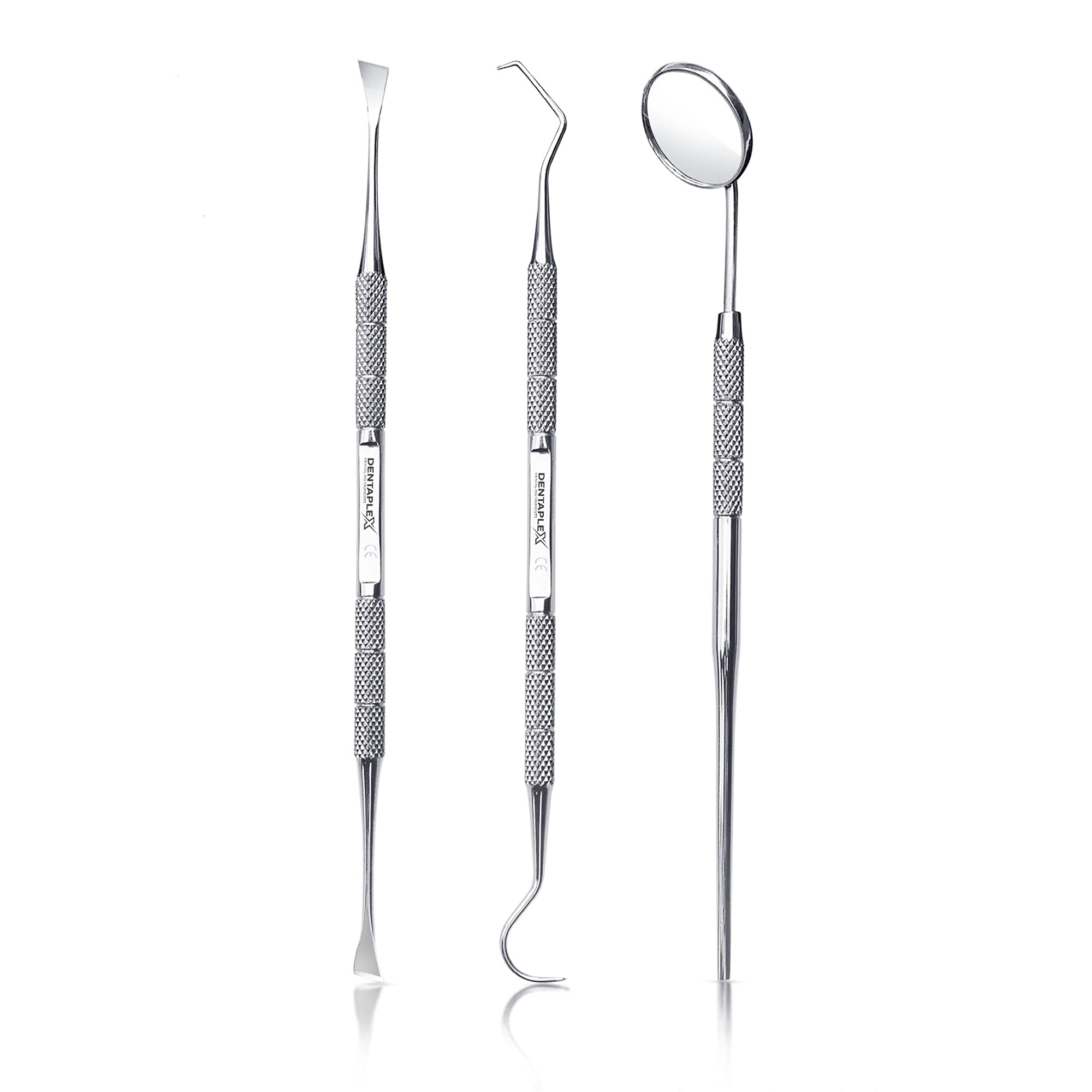 Dentaplex 3-Piece Professional Dental Care Kit - Teeth Cleaning & Whitening Tools, Plaque & Tartar Remover with Dual-Ended Tooth Picks & Dentist Mirror for Oral Hygiene | Perfect for Home Use, Travel, and Dental Professionals